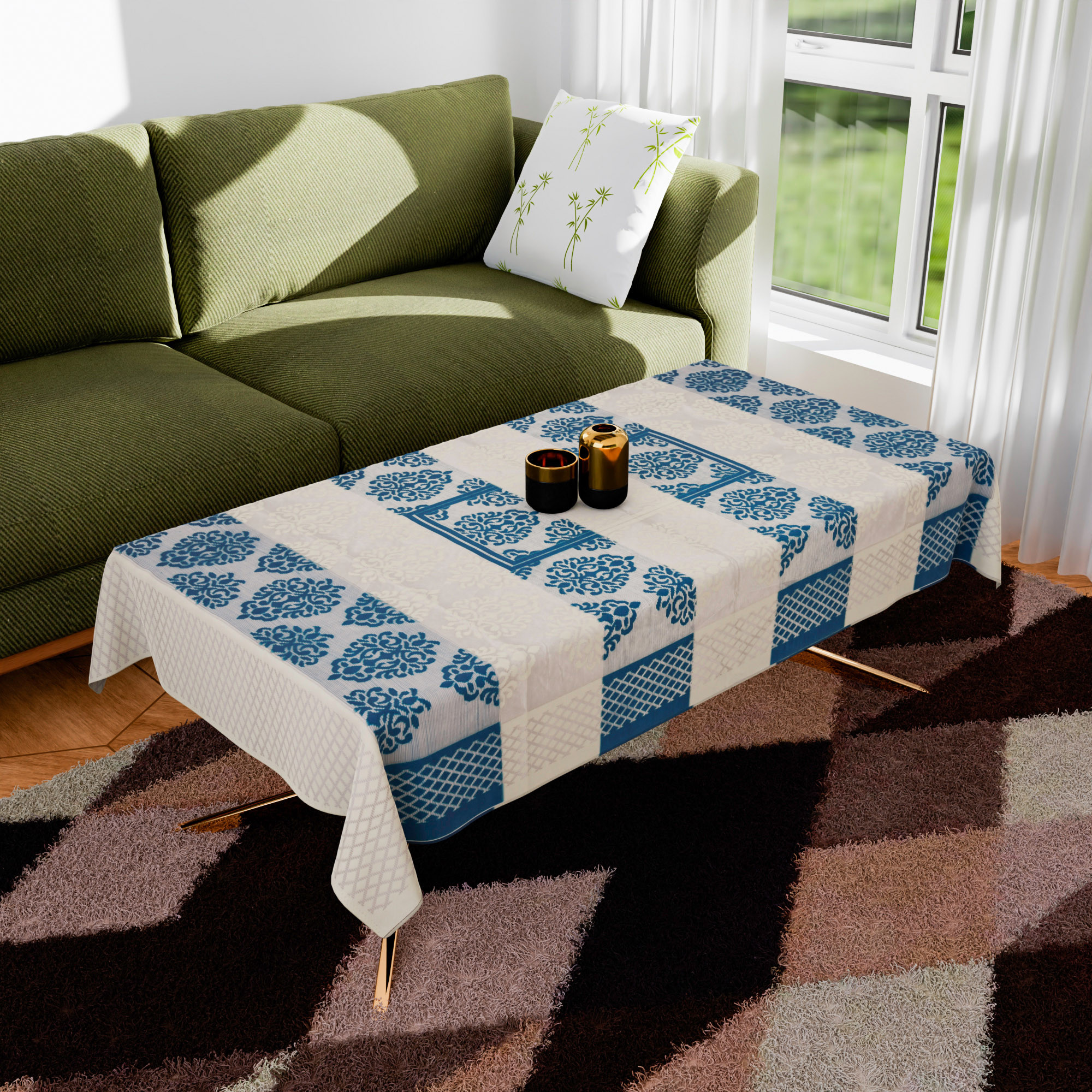 Kuber Industries Center Table Cover | Kitchen Dining Tablecloth | 4 Seater Center Table Cover | Center Table Cover for Hall Décor | Blue Star Patta Net Tablecloth | CTC | 60x40 | Cream