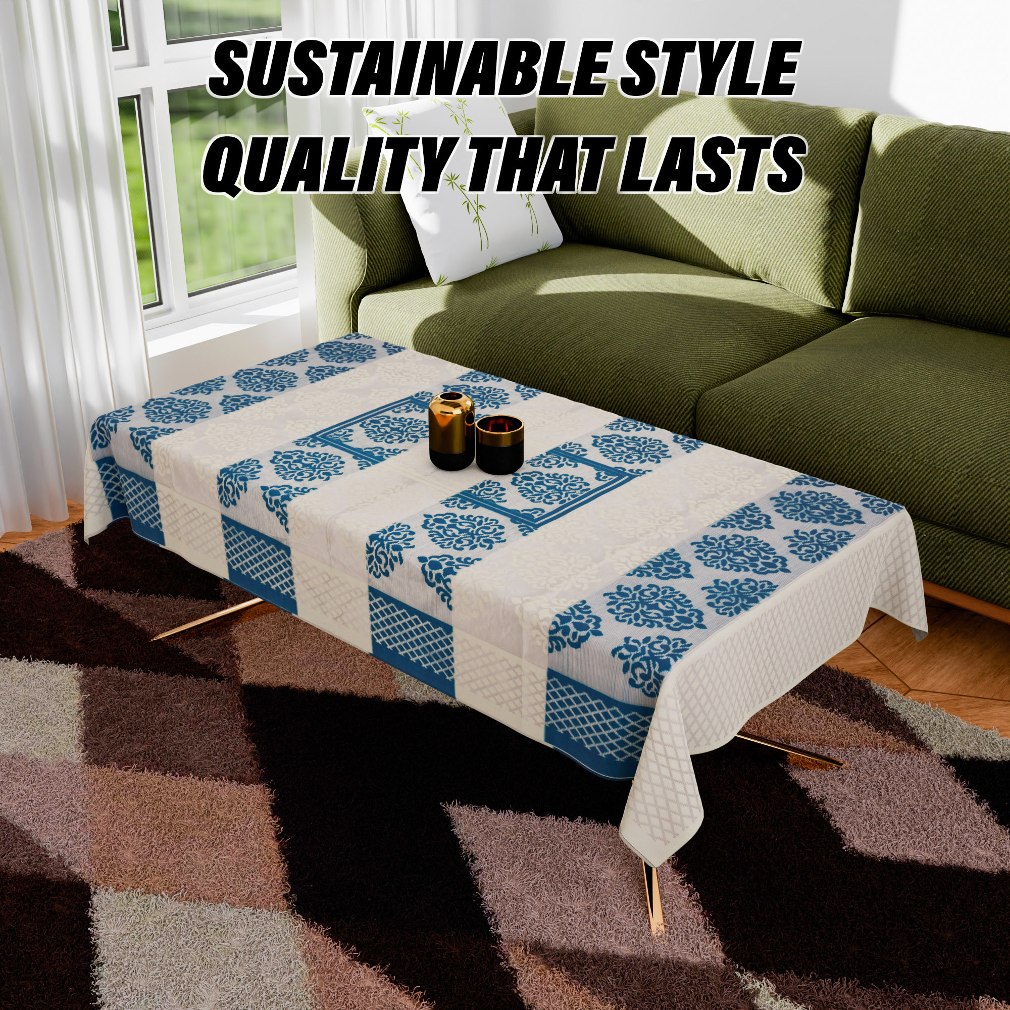 Kuber Industries Center Table Cover | Kitchen Dining Tablecloth | 4 Seater Center Table Cover | Center Table Cover for Hall Décor | Blue Star Patta Net Tablecloth | CTC | 60x40 | Cream