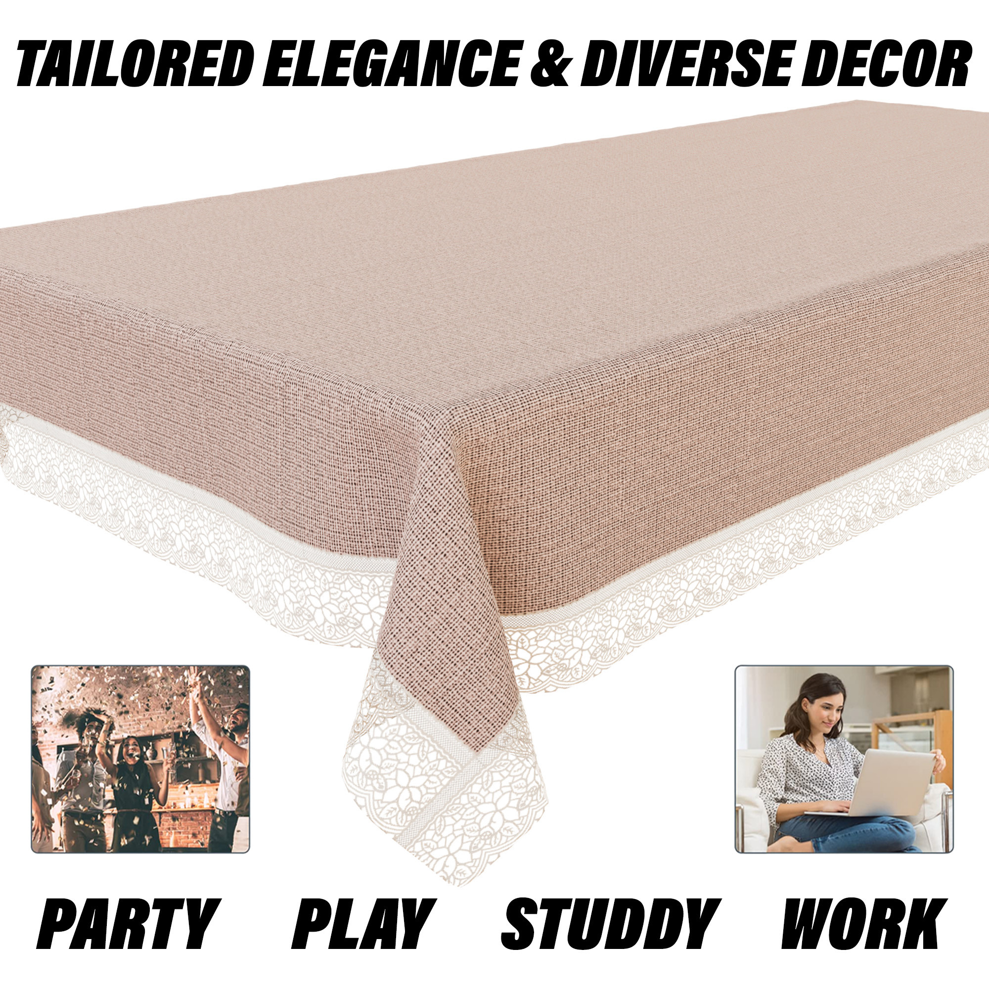 Kuber Industries Center Table Cover | Kitchen Dining Tablecloth | 4 Seater Center Table Cover | Center Table Cover for Hall Décor | Plain Texture Tablecloth | CTC | 40x60 | Beige