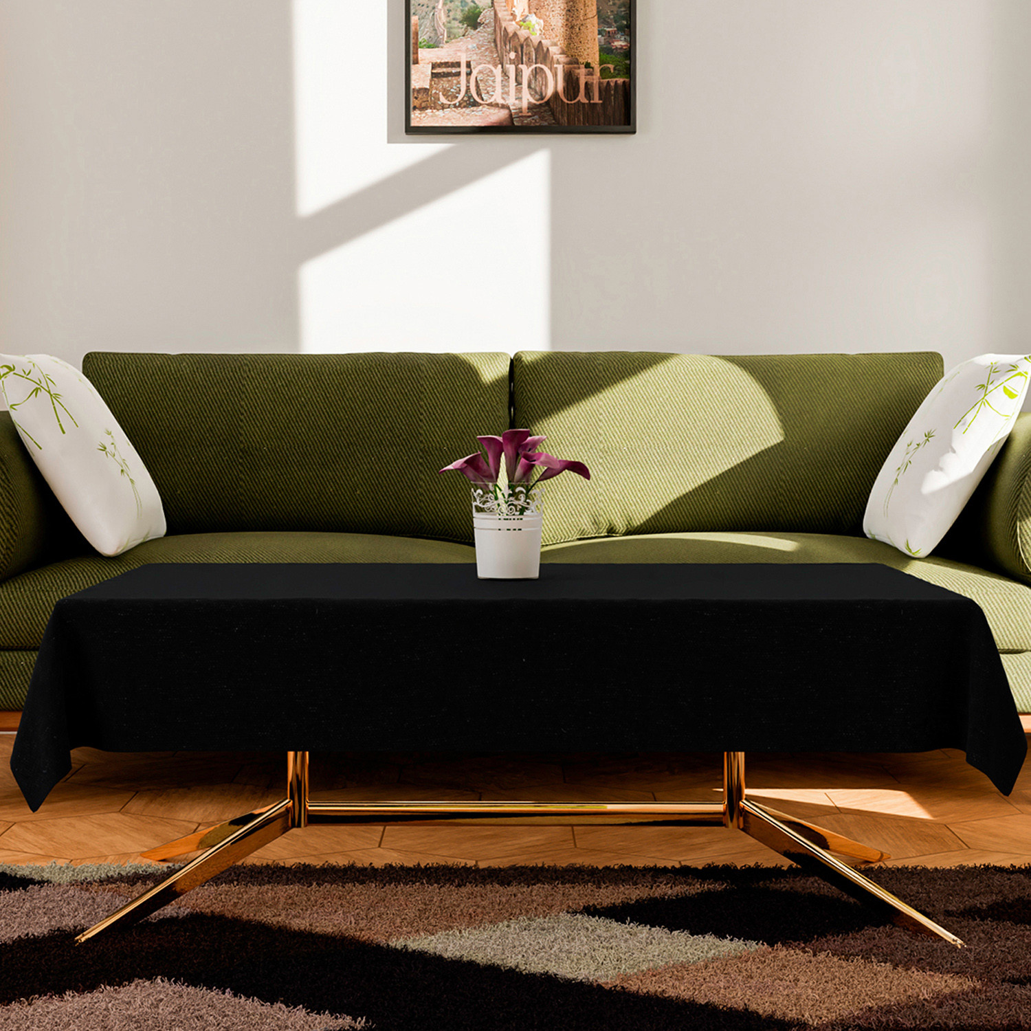 Kuber Industries Center Table Cover  Luxurious Jute Fabric Coffee Table Cover  Table Protector Cloth for Everyday Use  40x60 Inch  Black