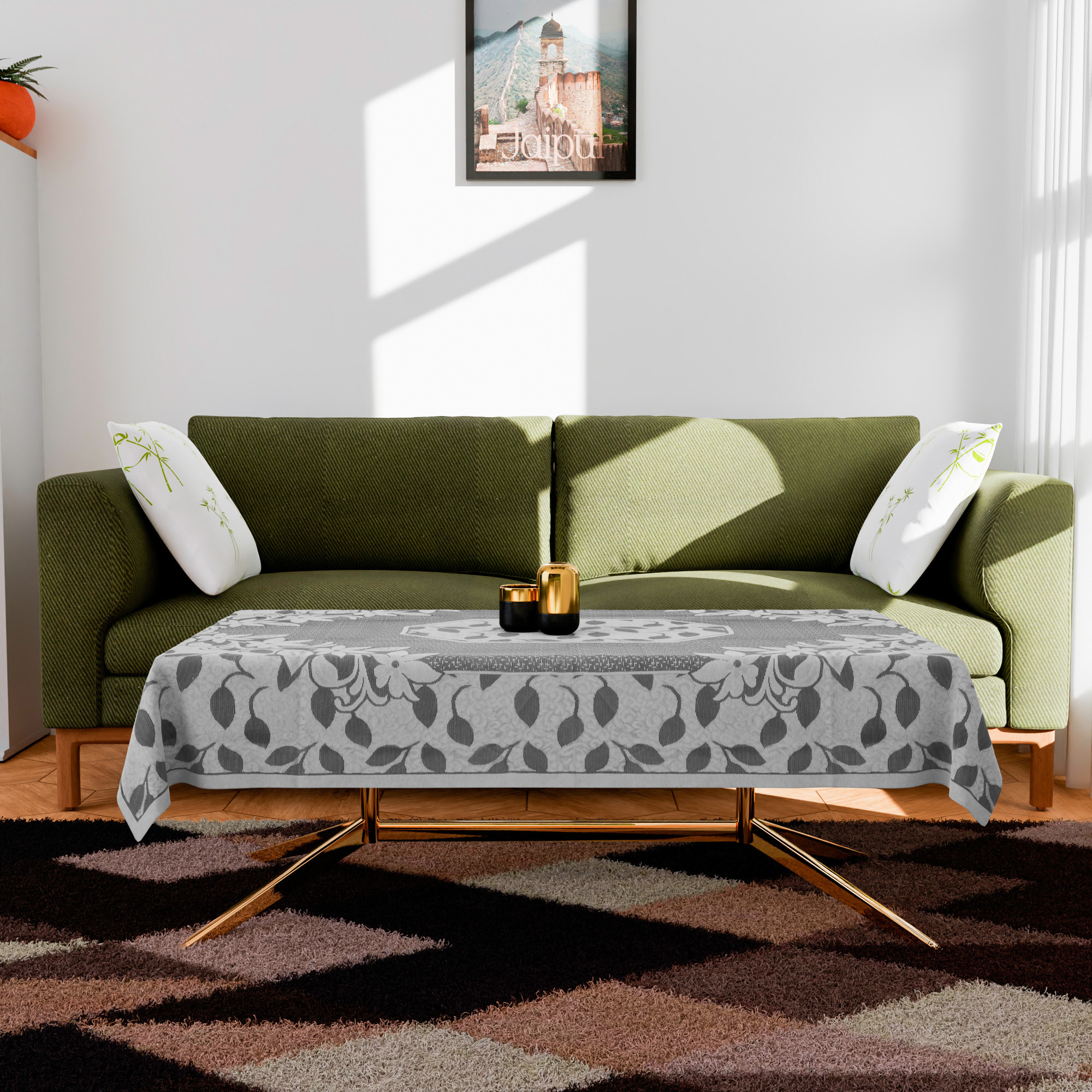 Kuber Industries Center Table Cover  Net Table Cloth Cover  4 Seater Table Cloth  Flower Table Cover  Table Protector  Table Cover for Center Table  40x60 Inch  S21  Gray