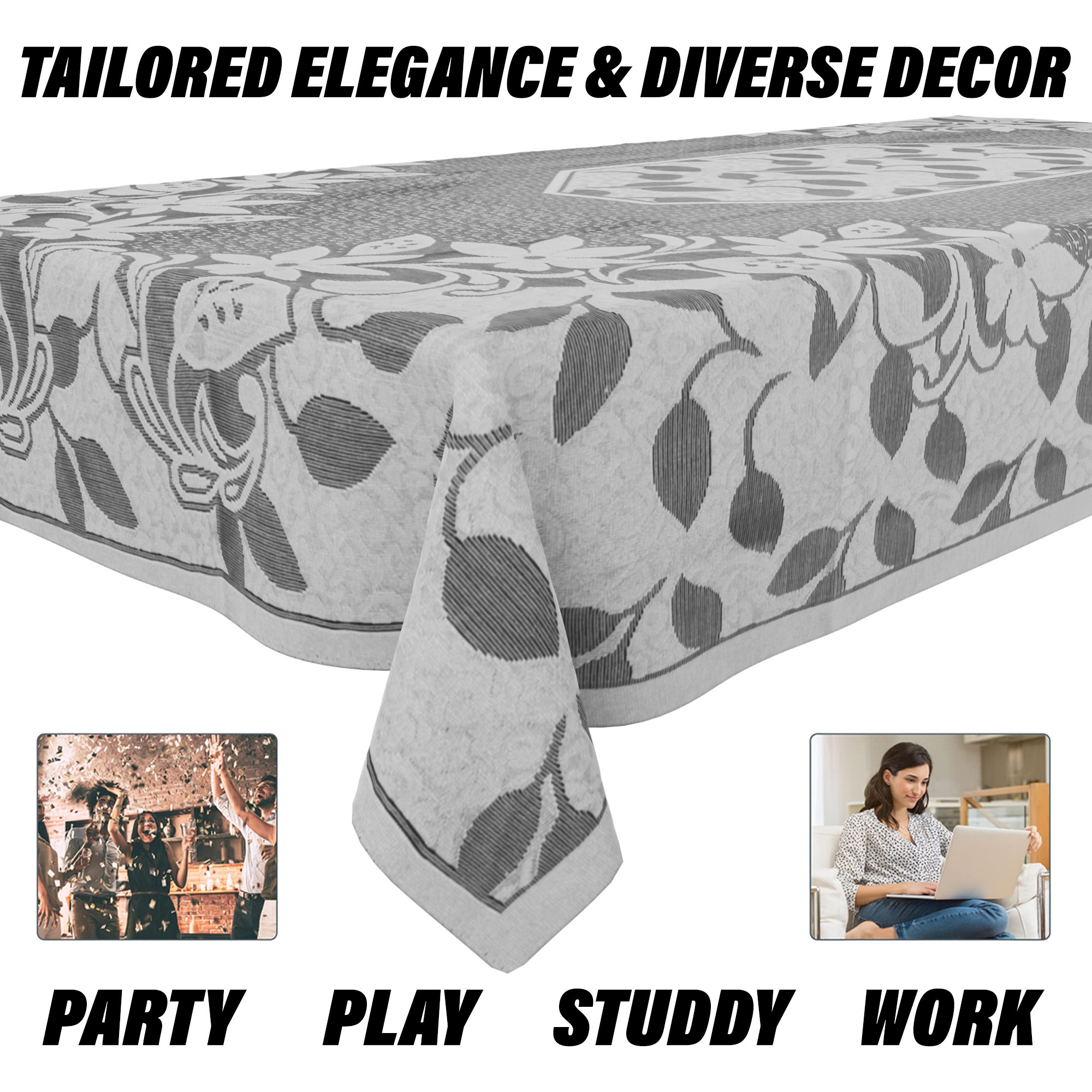 Kuber Industries Center Table Cover  Net Table Cloth Cover  4 Seater Table Cloth  Flower Table Cover  Table Protector  Table Cover for Center Table  40x60 Inch  S21  Gray