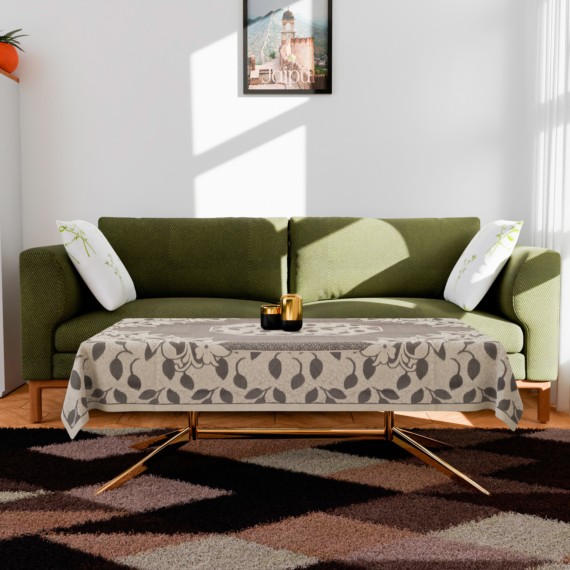 Kuber Industries Center Table Cover  Net Table Cloth Cover  4 Seater Table Cloth  Flower Table Cover  Table Protector  Table Cover for Center Table  40x60 Inch  S21  Cream