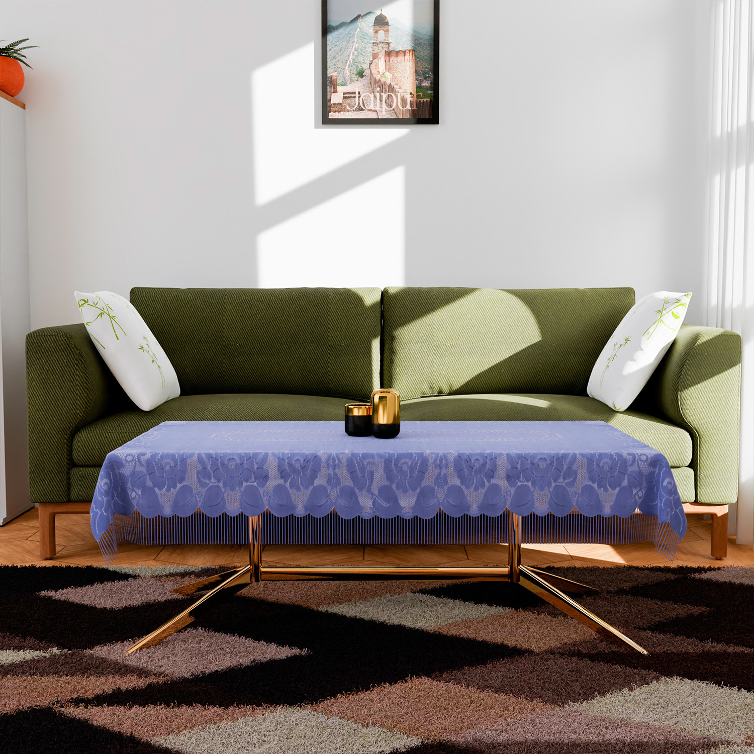 Kuber Industries Center Table Cover  Net Table Cloth Cover  4 Seater Table Cloth  Jhalar Table Cover  Table Protector  Table Cover for Center Table  60x40 Inch  CTC  Blue