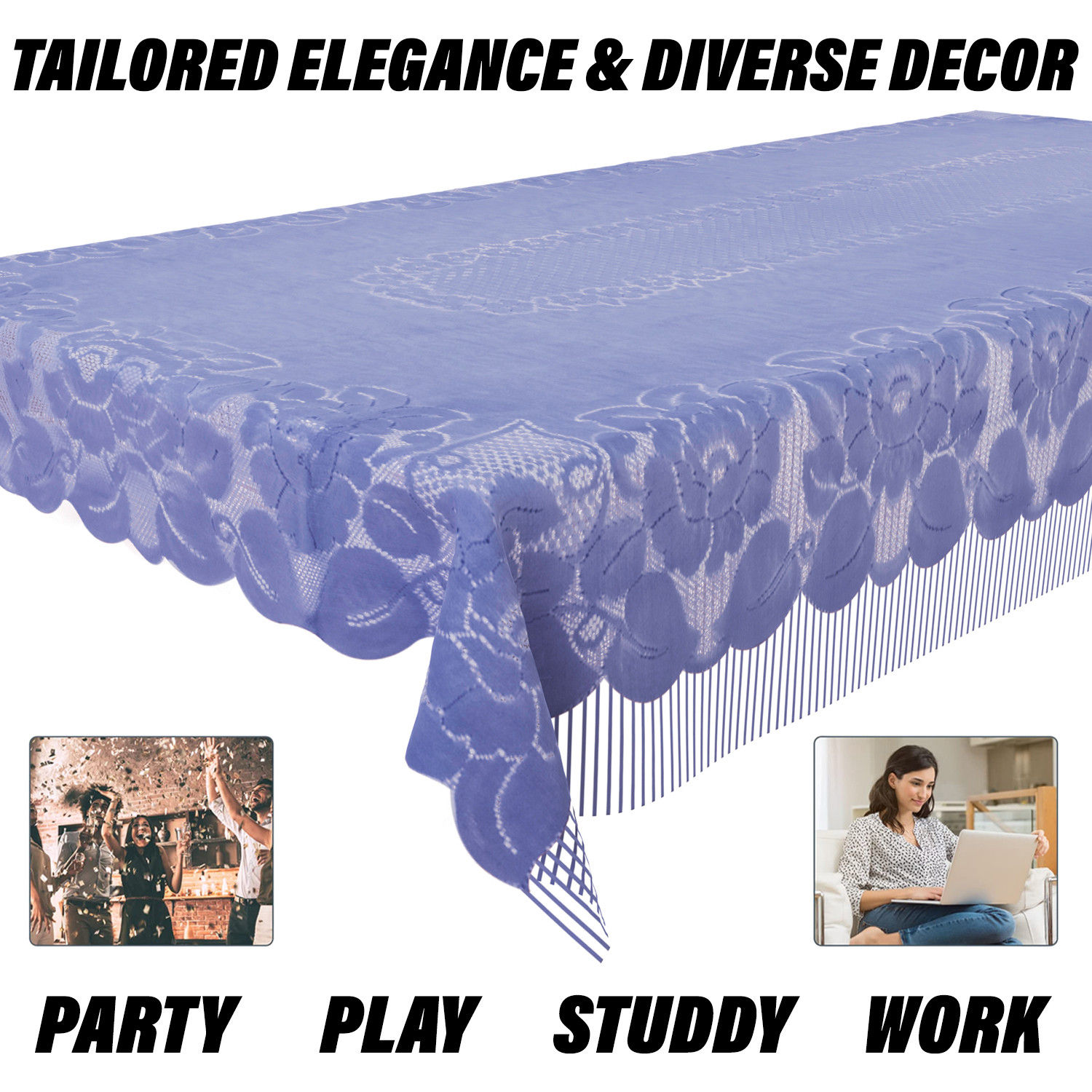 Kuber Industries Center Table Cover  Net Table Cloth Cover  4 Seater Table Cloth  Jhalar Table Cover  Table Protector  Table Cover for Center Table  60x40 Inch  CTC  Blue