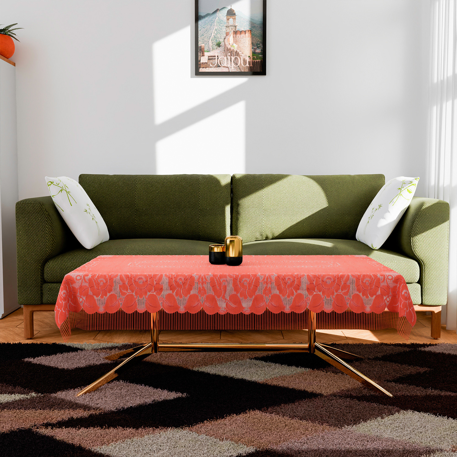 Kuber Industries Center Table Cover  Net Table Cloth Cover  4 Seater Table Cloth  Jhalar Table Cover  Table Protector  Table Cover for Center Table  60x40 Inch  CTC  Peach