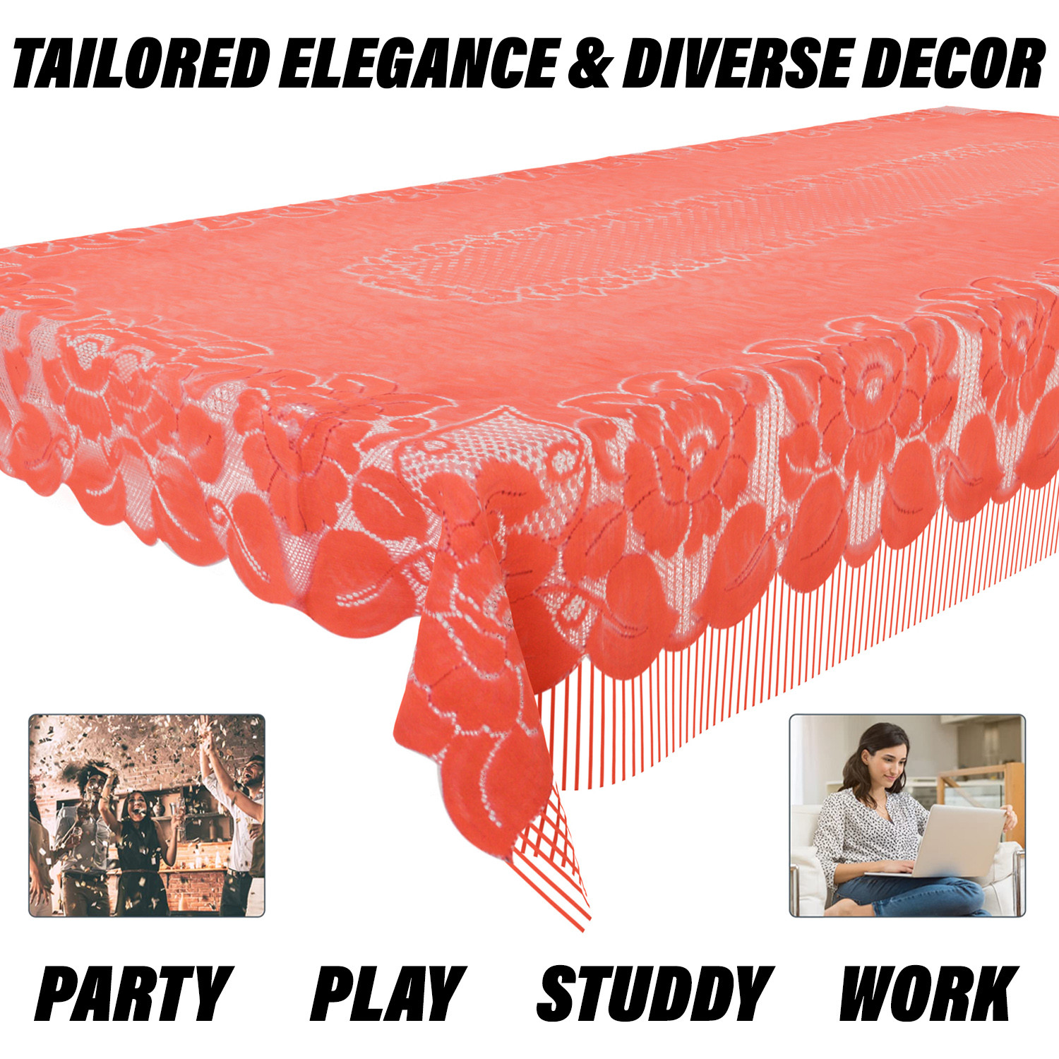 Kuber Industries Center Table Cover  Net Table Cloth Cover  4 Seater Table Cloth  Jhalar Table Cover  Table Protector  Table Cover for Center Table  60x40 Inch  CTC  Peach