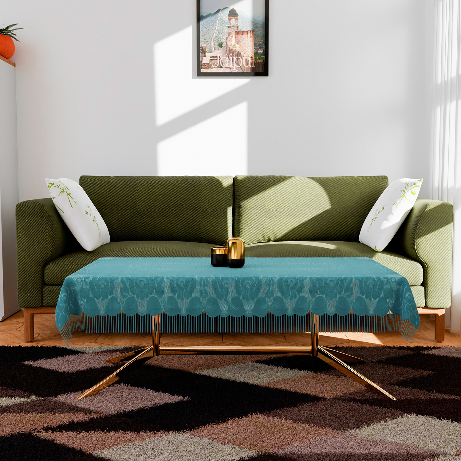 Kuber Industries Center Table Cover  Net Table Cloth Cover  4 Seater Table Cloth  Jhalar Table Cover  Table Protector  Table Cover for Center Table  60x40 Inch  CTC  Green