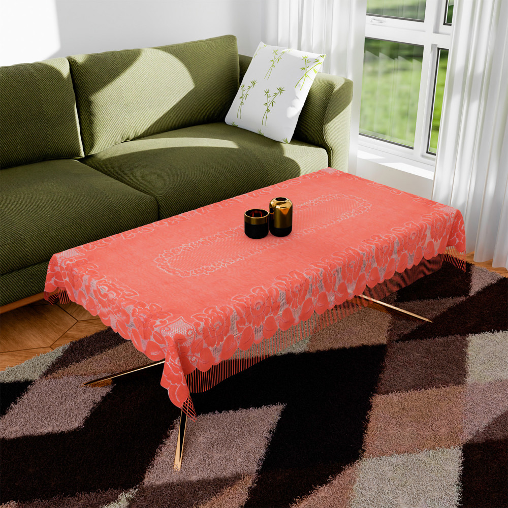 Kuber Industries Center Table Cover | Net Table Cloth Cover | 4 Seater Table Cloth | Jhalar Table Cover | Table Protector | Table Cover for Center Table | 60x40 Inch | CTC | Peach