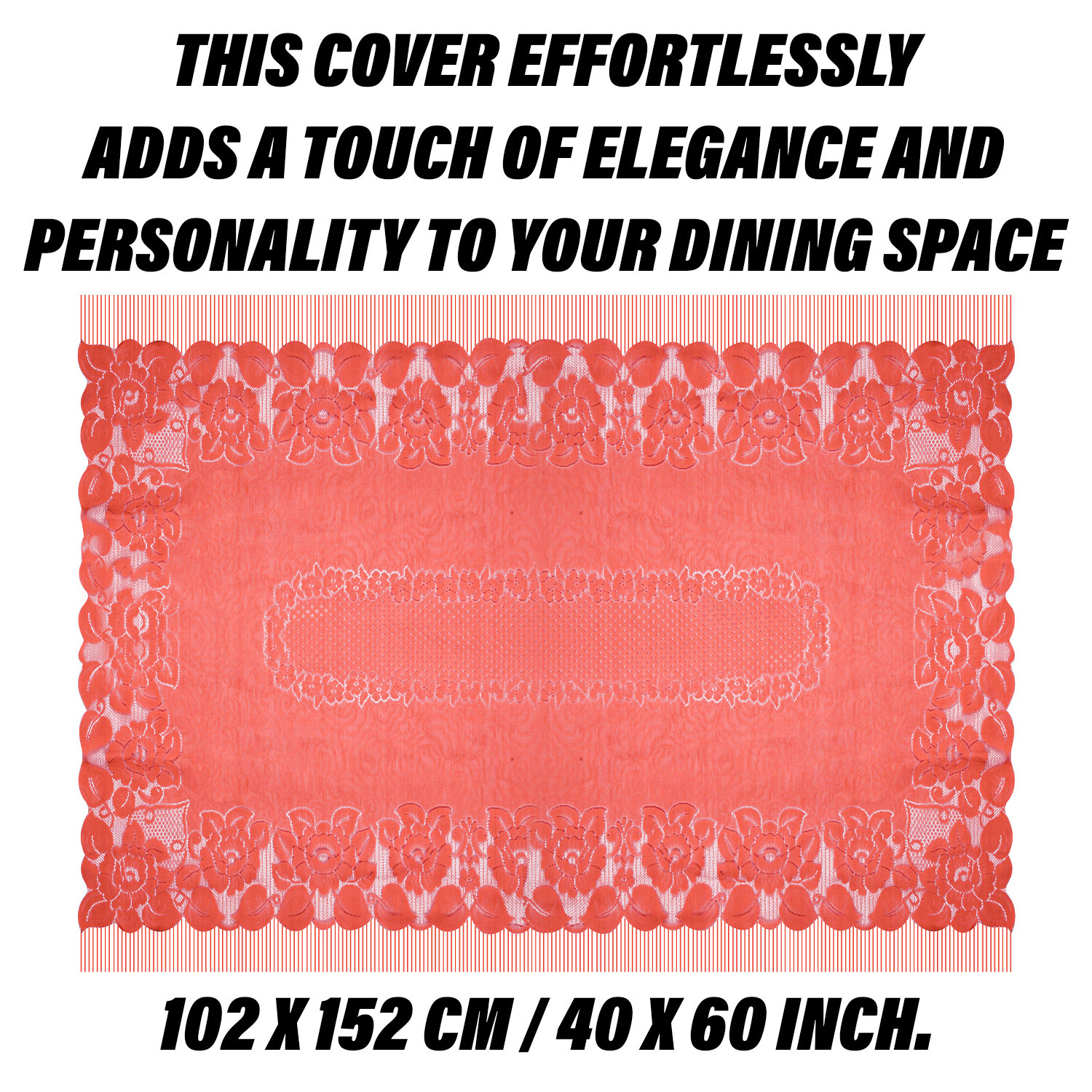 Kuber Industries Center Table Cover | Net Table Cloth Cover | 4 Seater Table Cloth | Jhalar Table Cover | Table Protector | Table Cover for Center Table | 60x40 Inch | CTC | Peach