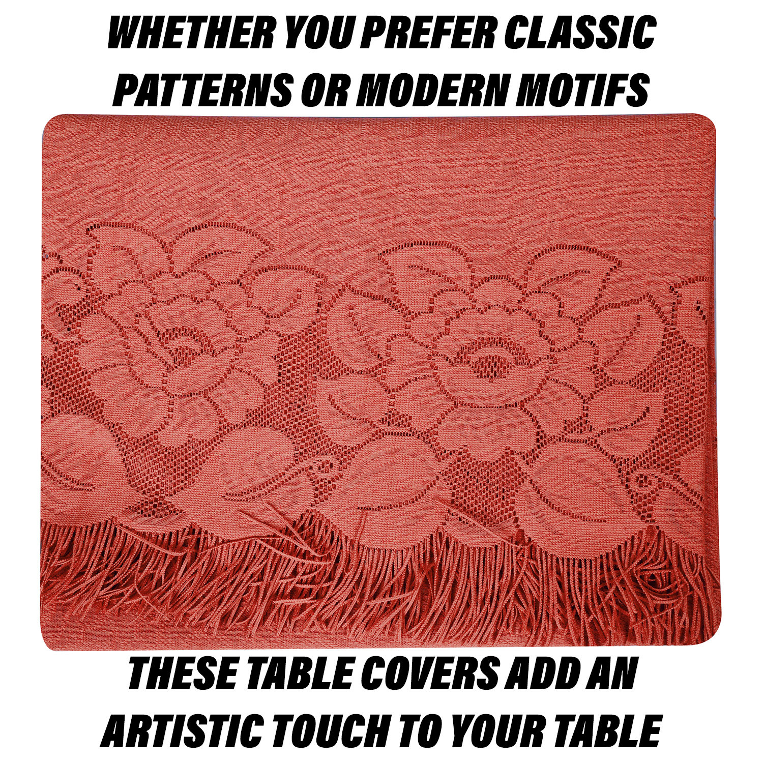 Kuber Industries Center Table Cover | Net Table Cloth Cover | 4 Seater Table Cloth | Jhalar Table Cover | Table Protector | Table Cover for Center Table | 60x40 Inch | CTC | Peach
