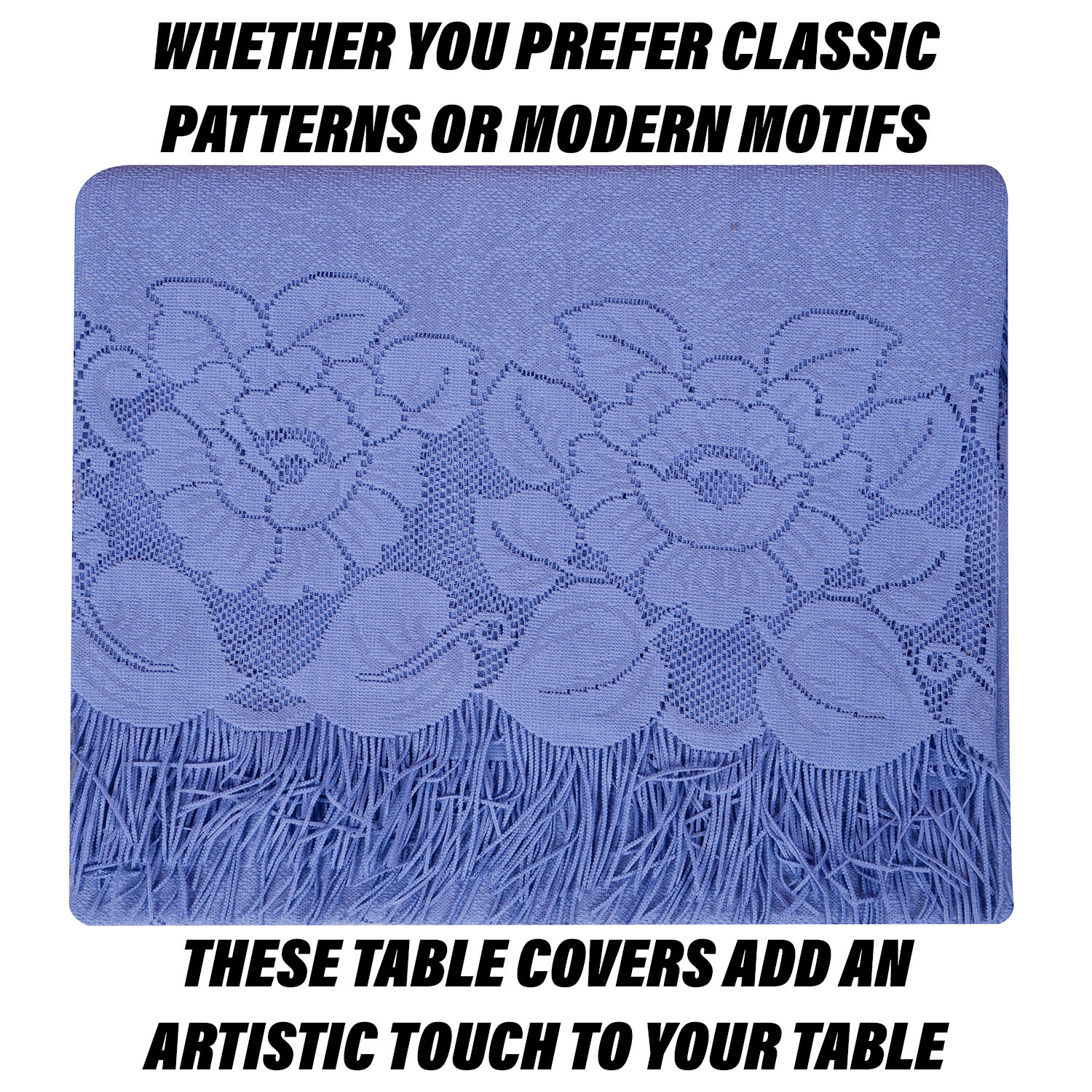 Kuber Industries Center Table Cover | Net Table Cloth Cover | 4 Seater Table Cloth | Jhalar Table Cover | Table Protector | Table Cover for Center Table | 60x40 Inch | CTC | Blue