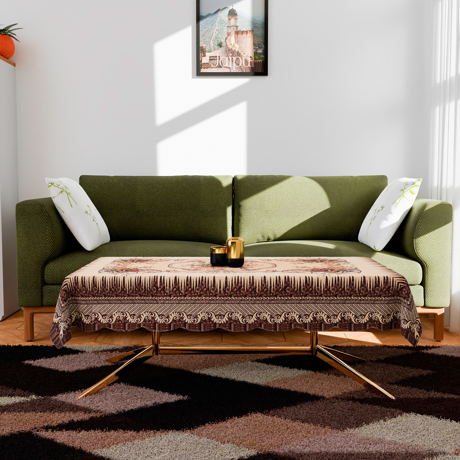 Kuber Industries Center Table Cover  Polyester Table Cloth Cover  4 Seater Table Cloth  Pancy Panting Table Cover  Table Protector  Table Cover for Center Table  40x60 Inch  Brown