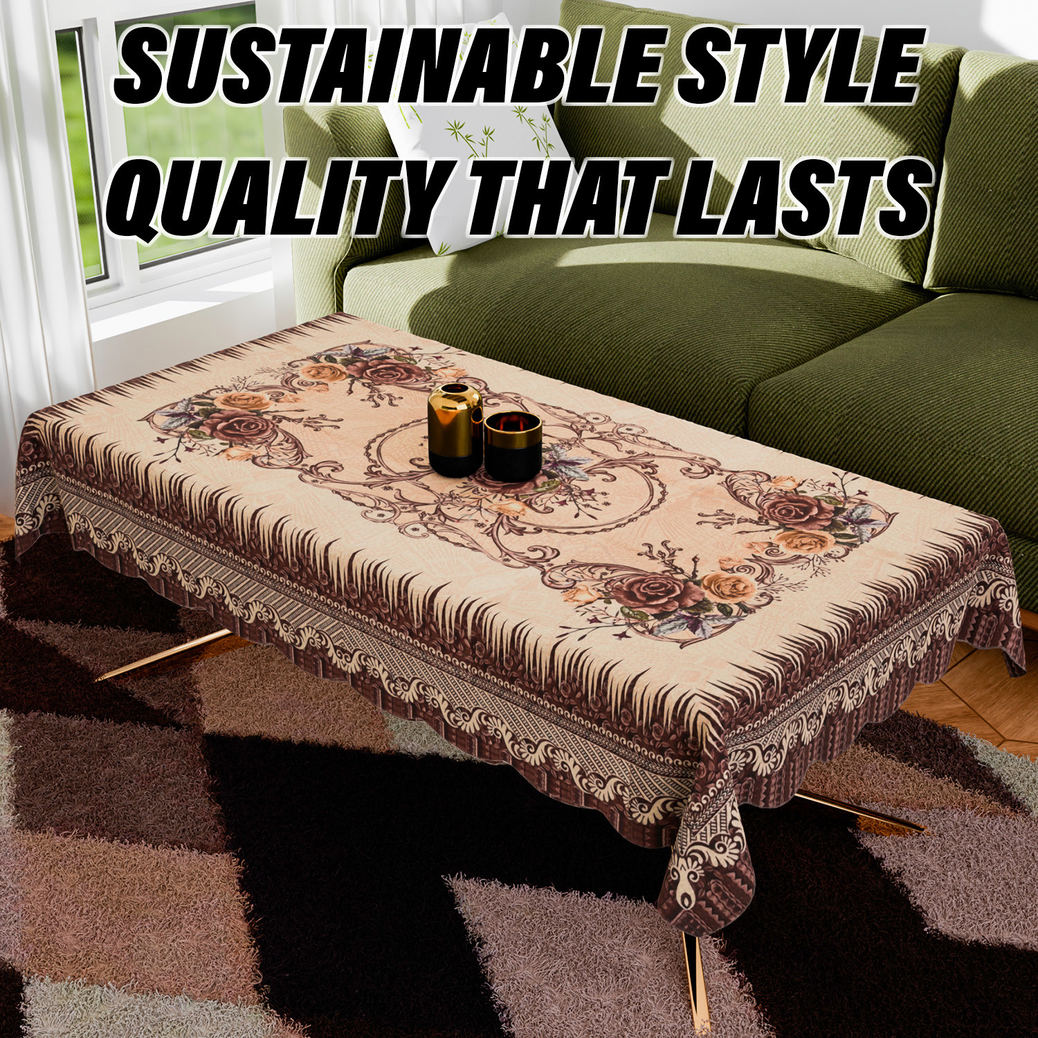 Kuber Industries Center Table Cover  Polyester Table Cloth Cover  4 Seater Table Cloth  Pancy Panting Table Cover  Table Protector  Table Cover for Center Table  40x60 Inch  Brown