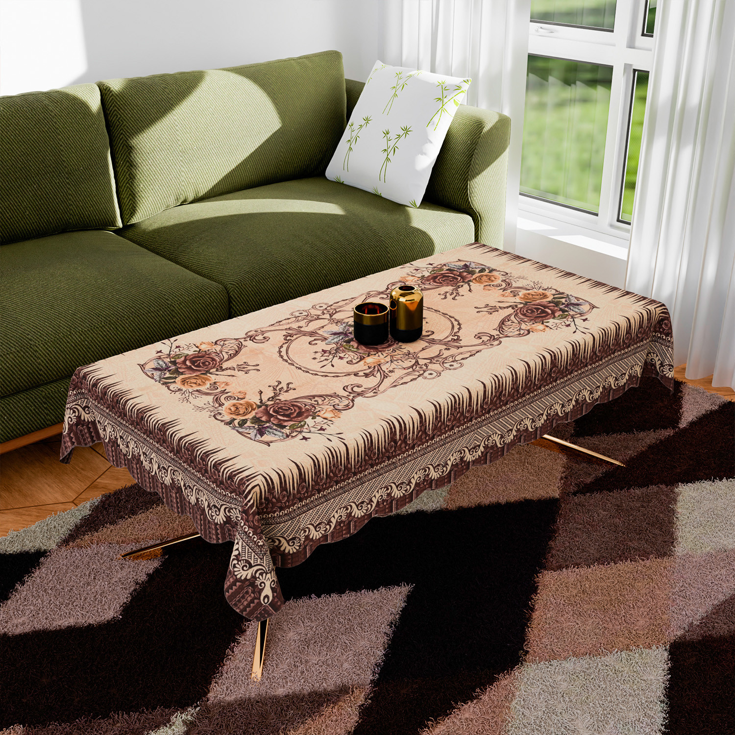Kuber Industries Center Table Cover | Polyester Table Cloth Cover | 4 Seater Table Cloth | Pancy Panting Table Cover | Table Protector | Table Cover for Center Table | 40x60 Inch | Brown
