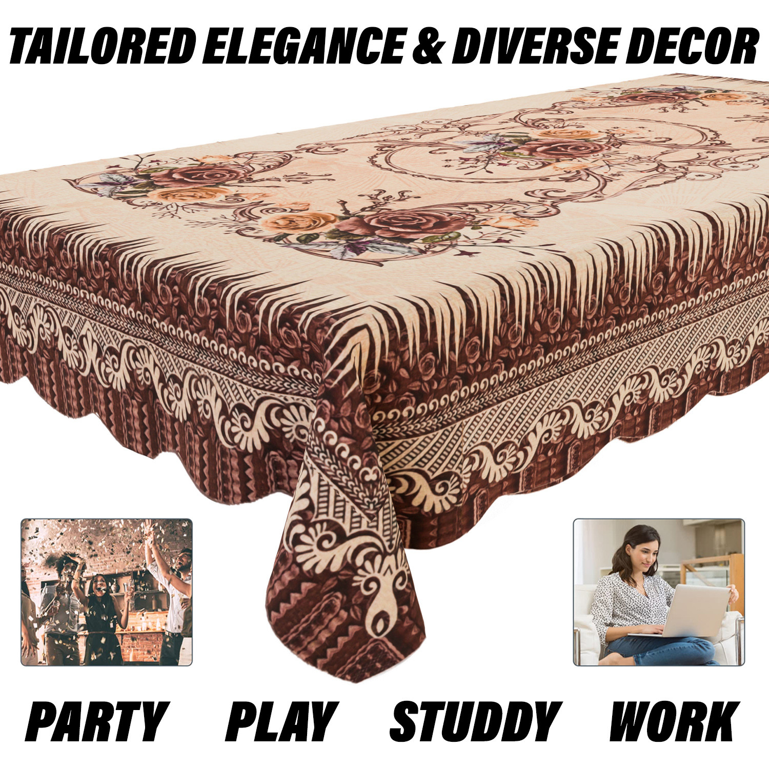 Kuber Industries Center Table Cover | Polyester Table Cloth Cover | 4 Seater Table Cloth | Pancy Panting Table Cover | Table Protector | Table Cover for Center Table | 40x60 Inch | Brown
