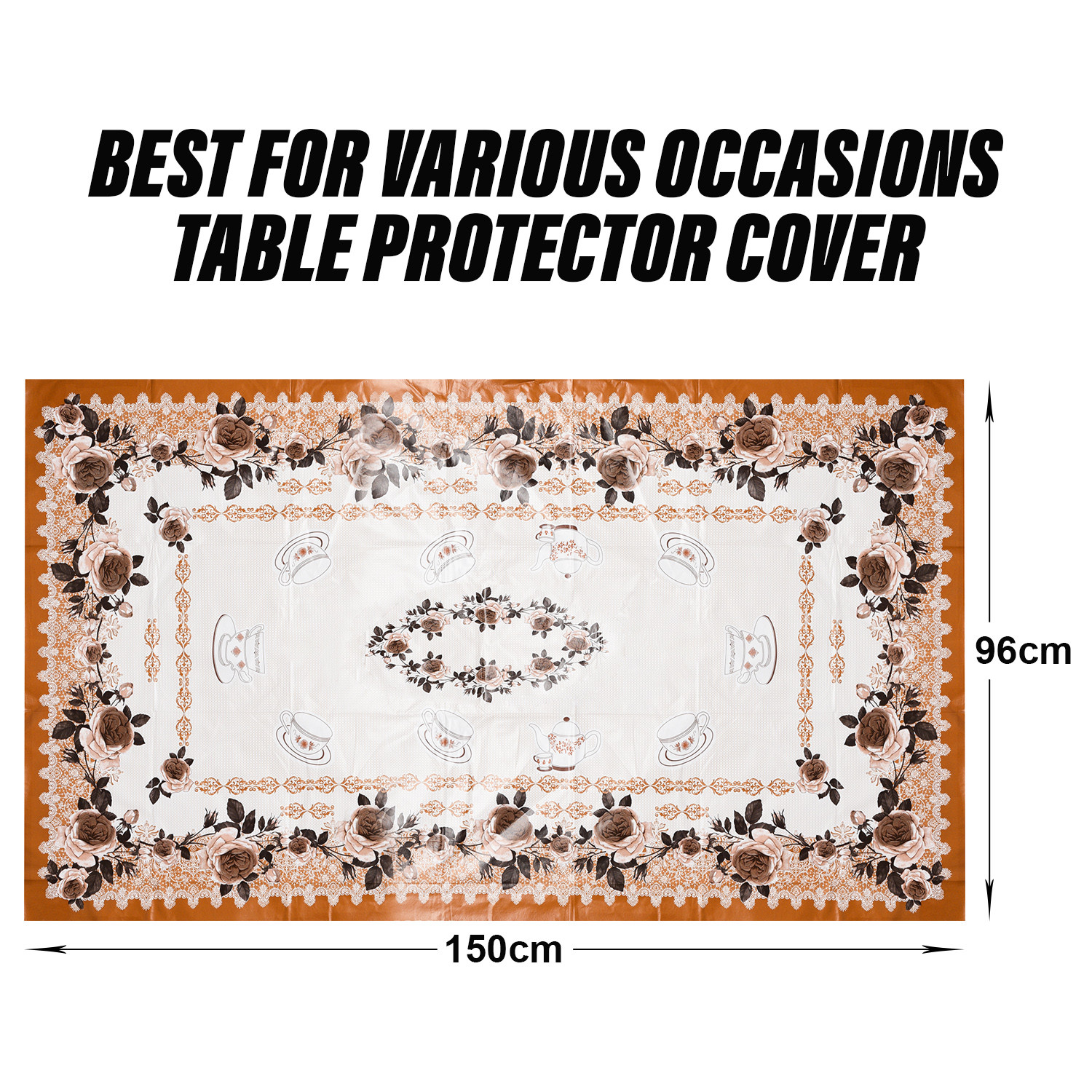 Kuber Industries Center Table Cover | PVC Cup Design with Floral Border Table Cover | Luxurious Table Protector Cover Without Lace for Home | 40x60 Inch | Orange