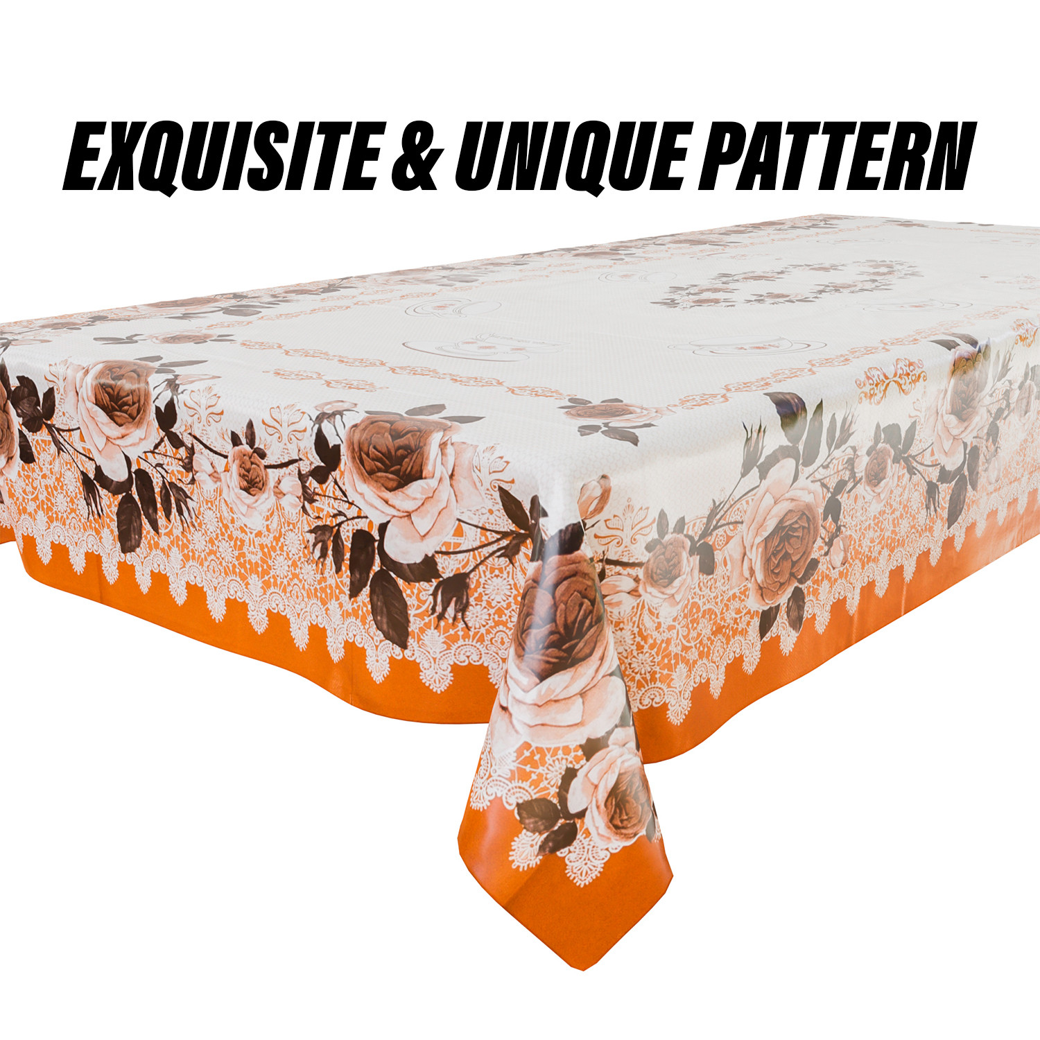 Kuber Industries Center Table Cover | PVC Cup Design with Floral Border Table Cover | Luxurious Table Protector Cover Without Lace for Home | 40x60 Inch | Orange