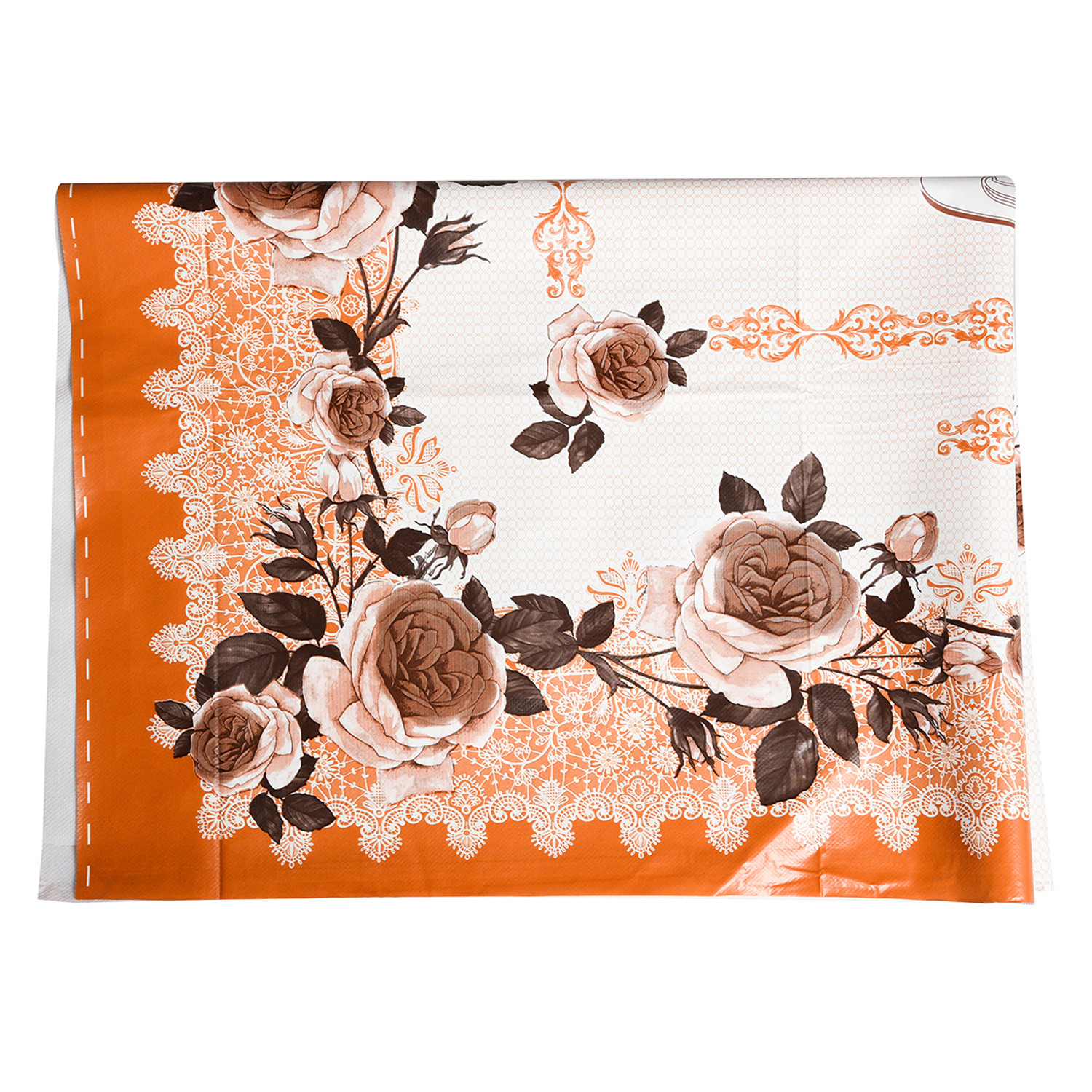 Kuber Industries Center Table Cover | PVC Cup Design with Floral Border Table Cover | Luxurious Table Protector Cover Without Lace for Home | 40x60 Inch | Orange
