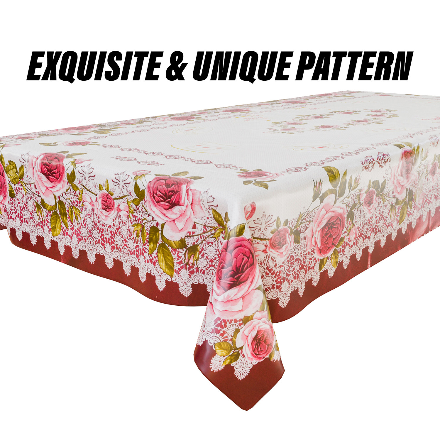 Kuber Industries Center Table Cover | PVC Cup Design with Floral Border Table Cover | Luxurious Table Protector Cover Without Lace for Home | 40x60 Inch | Pink