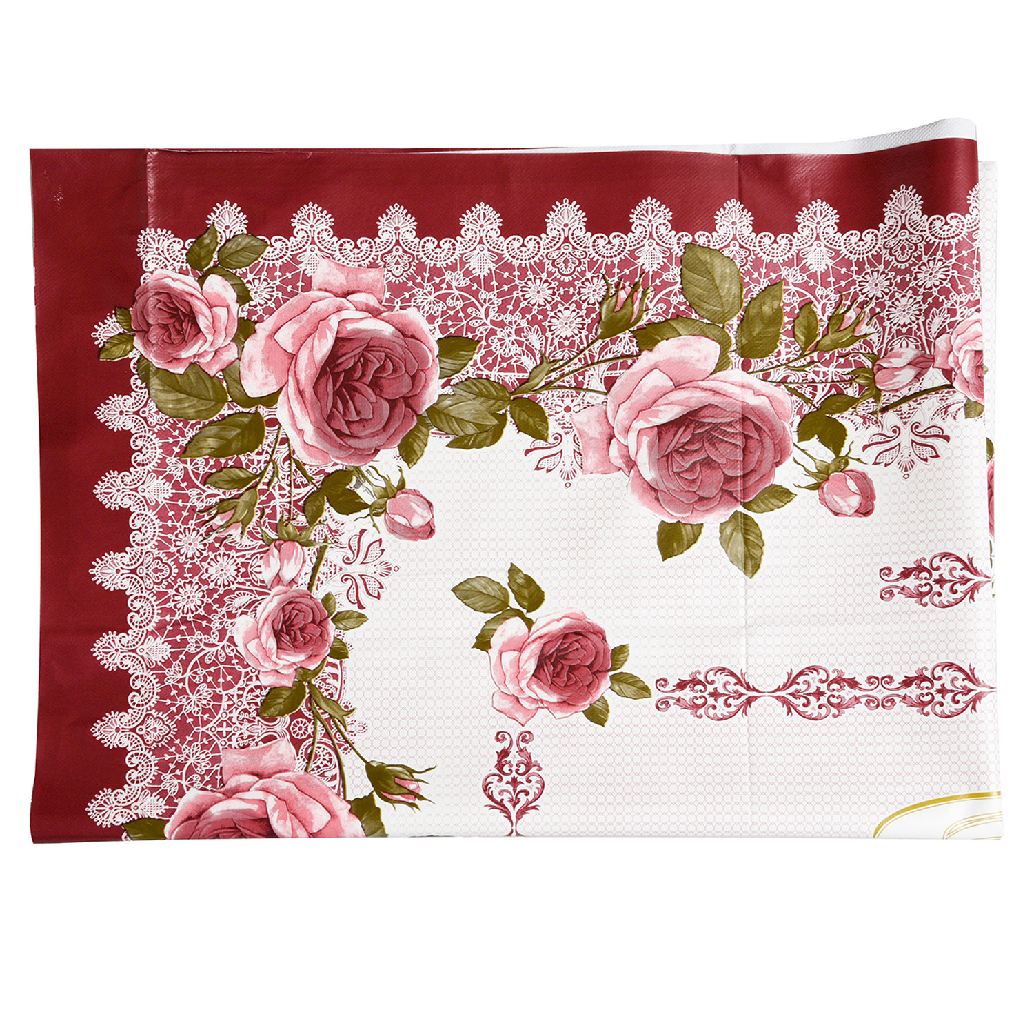 Kuber Industries Center Table Cover | PVC Cup Design with Floral Border Table Cover | Luxurious Table Protector Cover Without Lace for Home | 40x60 Inch | Pink