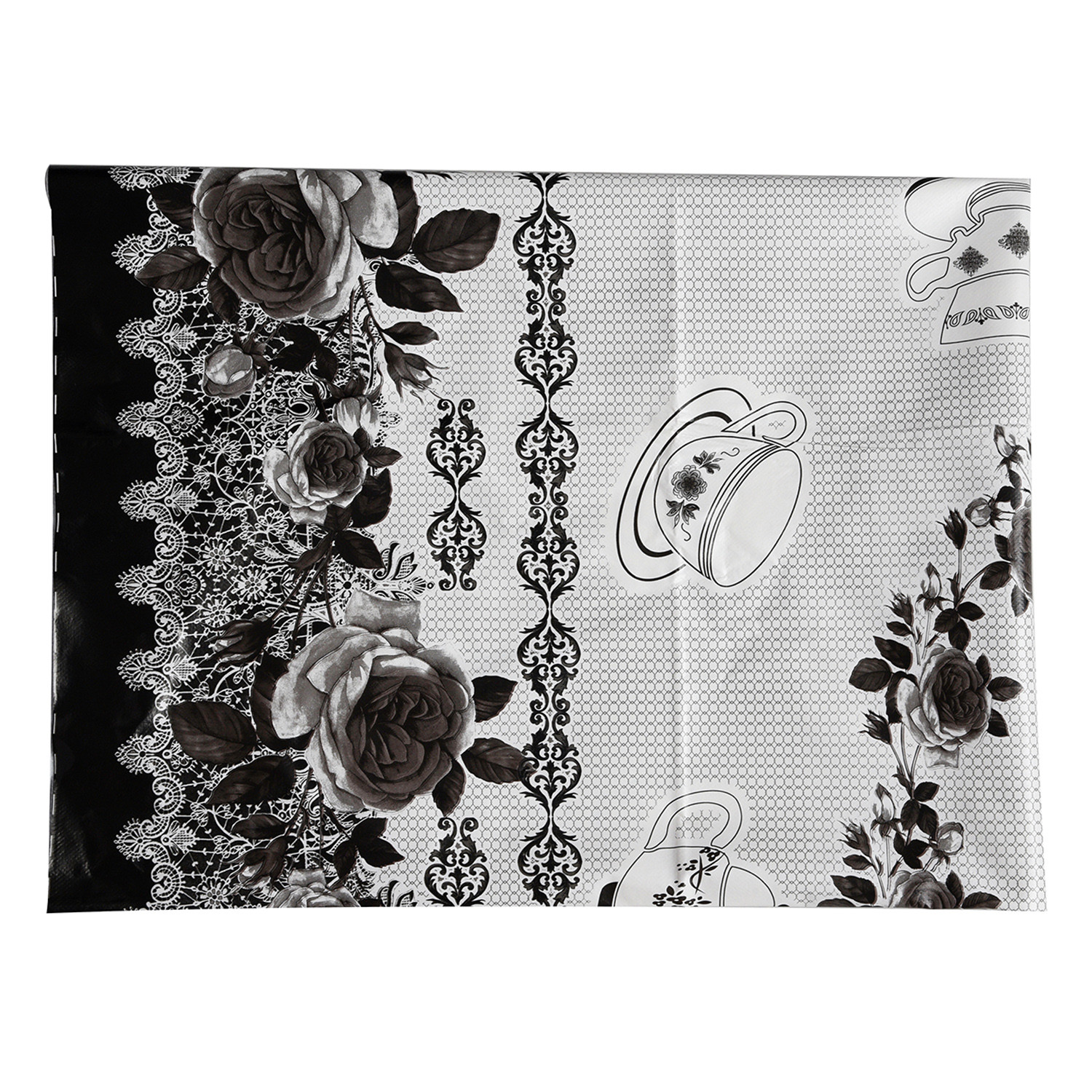 Kuber Industries Center Table Cover | PVC Cup Design with Floral Border Table Cover | Luxurious Table Protector Cover Without Lace for Home | 40x60 Inch | Black