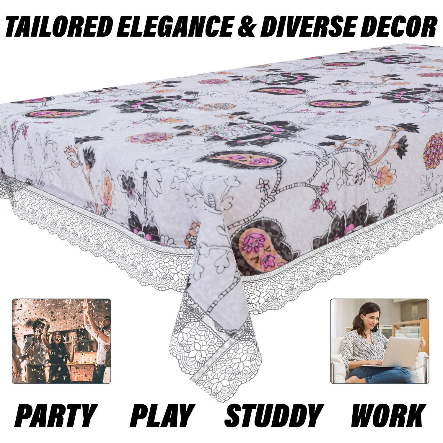 Kuber Industries Center Table Cover  PVC Table Cloth Cover  4 Seater Table Cloth  3D Gulab Table Cover  Table Protector  Table Cover for Center Table  40x60 Inch  CTC  Black