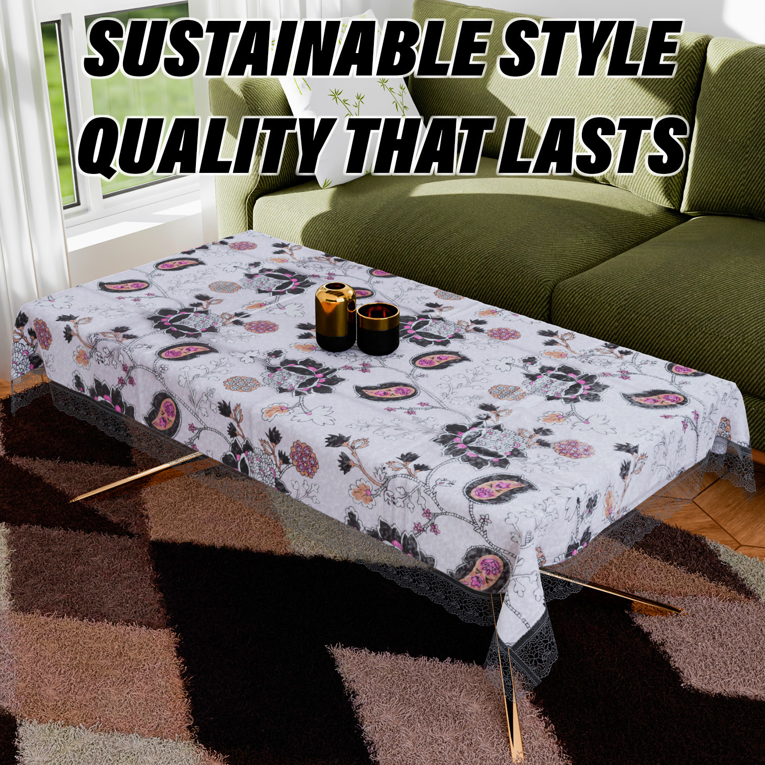 Kuber Industries Center Table Cover  PVC Table Cloth Cover  4 Seater Table Cloth  3D Gulab Table Cover  Table Protector  Table Cover for Center Table  40x60 Inch  CTC  Black