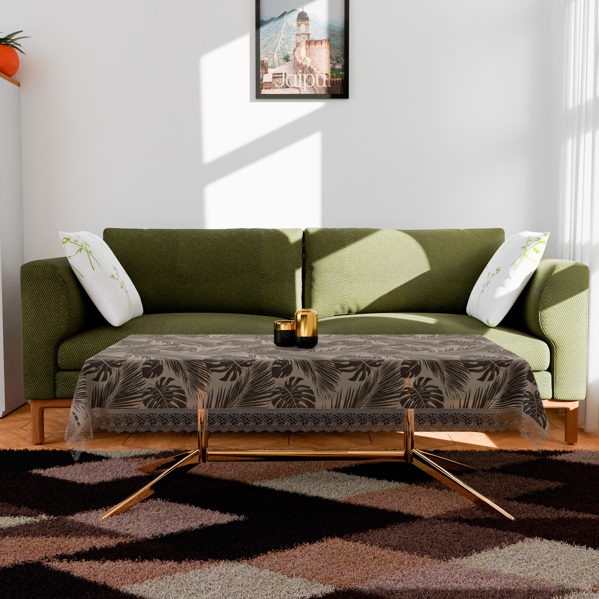 Kuber Industries Center Table Cover  PVC Table Cloth Cover  4 Seater Table Cloth  3D Leaf Table Cover  Table Protector  Table Cover for Center Table  40x60 Inch  CTC  Brown