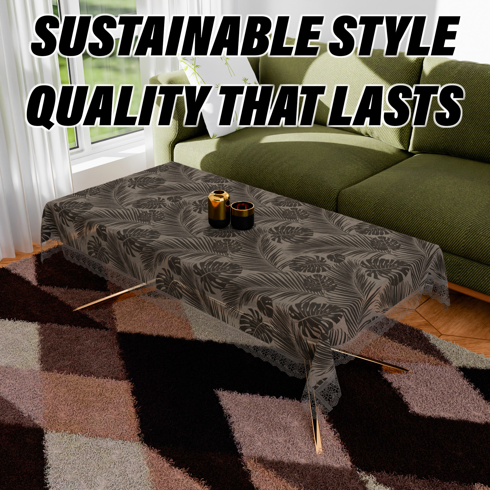 Kuber Industries Center Table Cover  PVC Table Cloth Cover  4 Seater Table Cloth  3D Leaf Table Cover  Table Protector  Table Cover for Center Table  40x60 Inch  CTC  Brown