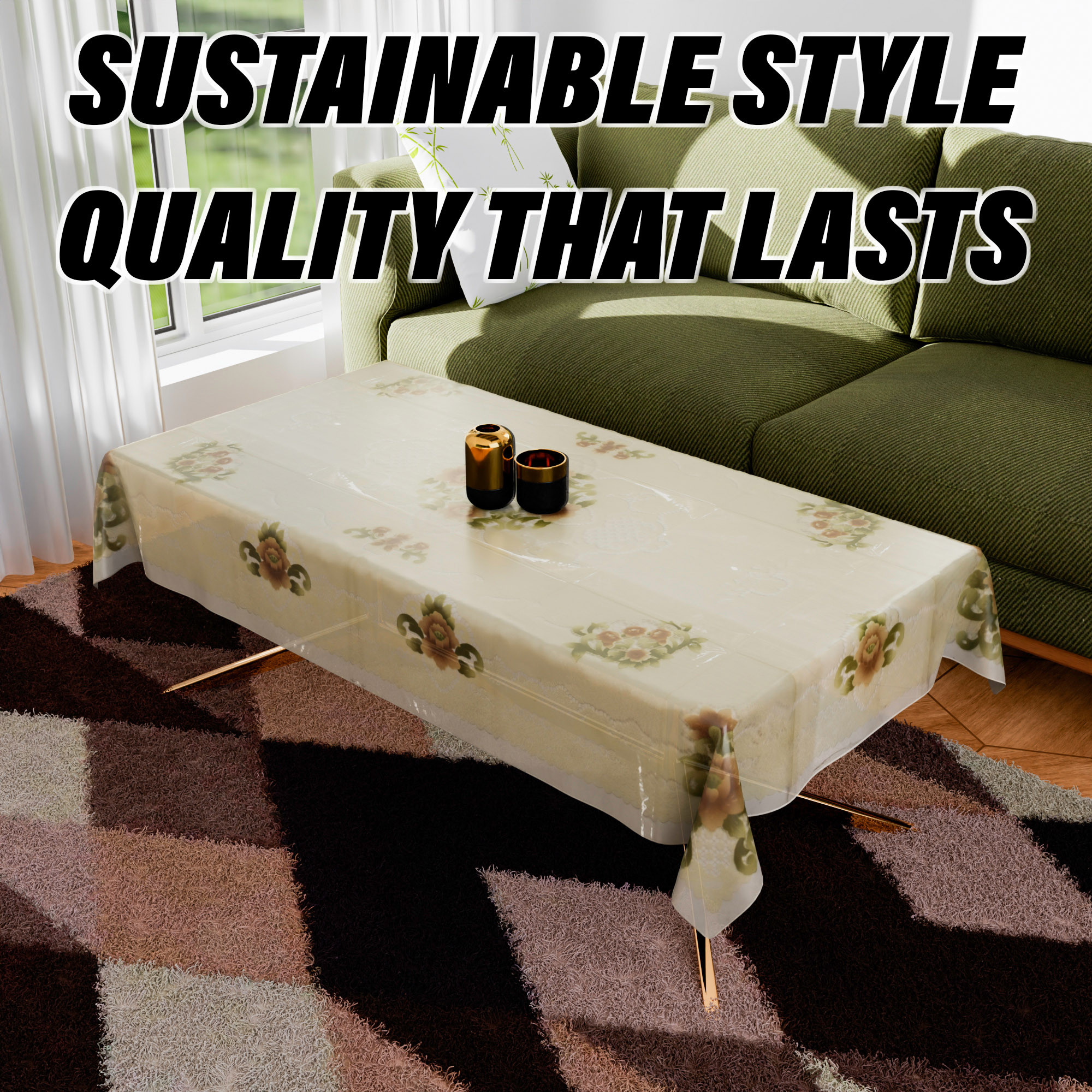 Kuber Industries Center Table Cover  PVC Table Cloth Cover  4 Seater Table Cloth  Flower Almond Table Cover  Table Protector  Table Cover for Center Table  40x60 Inch  Cream