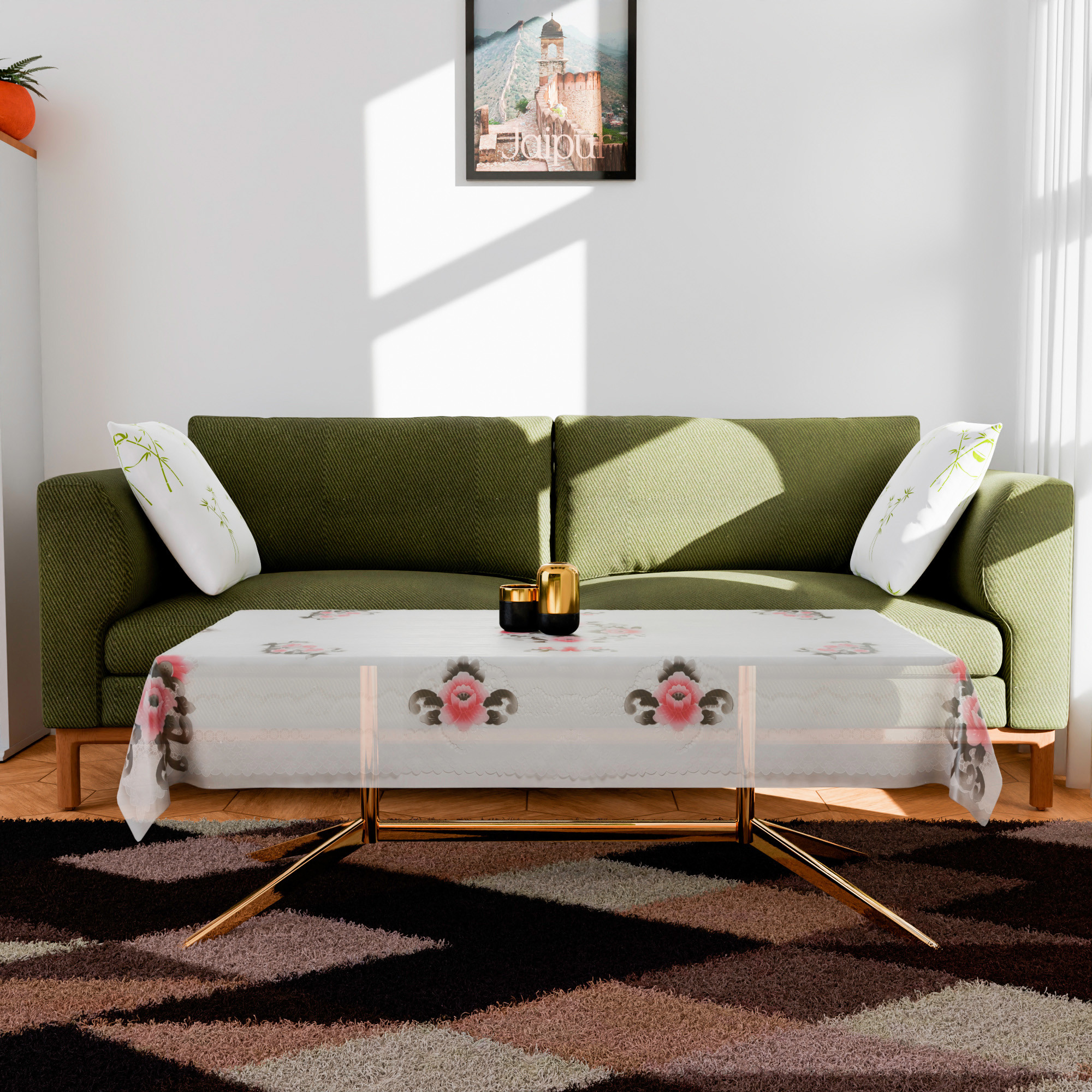 Kuber Industries Center Table Cover  PVC Table Cloth Cover  4 Seater Table Cloth  Flower Almond Table Cover  Table Protector  Table Cover for Center Table  40x60 Inch  Black