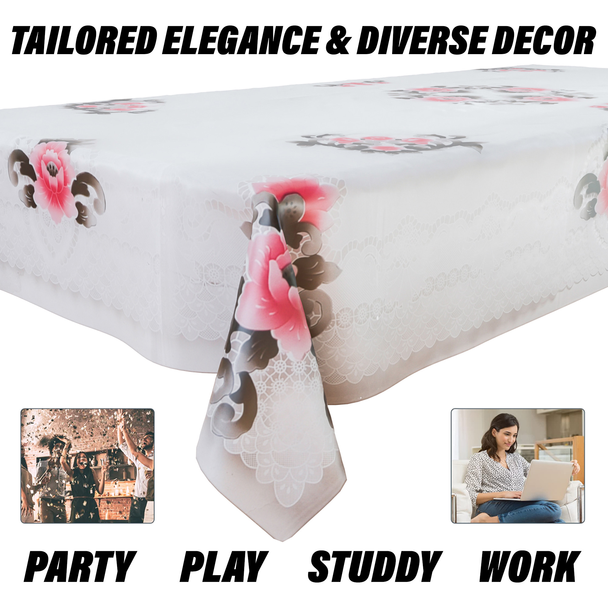 Kuber Industries Center Table Cover  PVC Table Cloth Cover  4 Seater Table Cloth  Flower Almond Table Cover  Table Protector  Table Cover for Center Table  40x60 Inch  Black