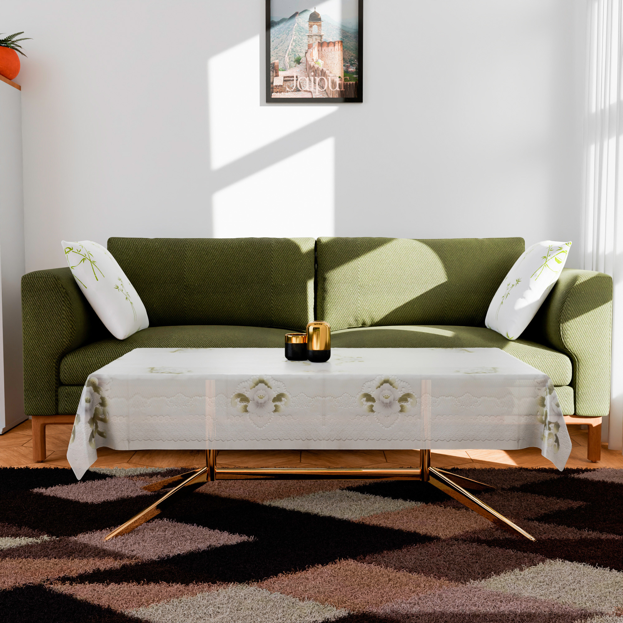 Kuber Industries Center Table Cover  PVC Table Cloth Cover  4 Seater Table Cloth  Flower Almond Table Cover  Table Protector  Table Cover for Center Table  40x60 Inch  Green