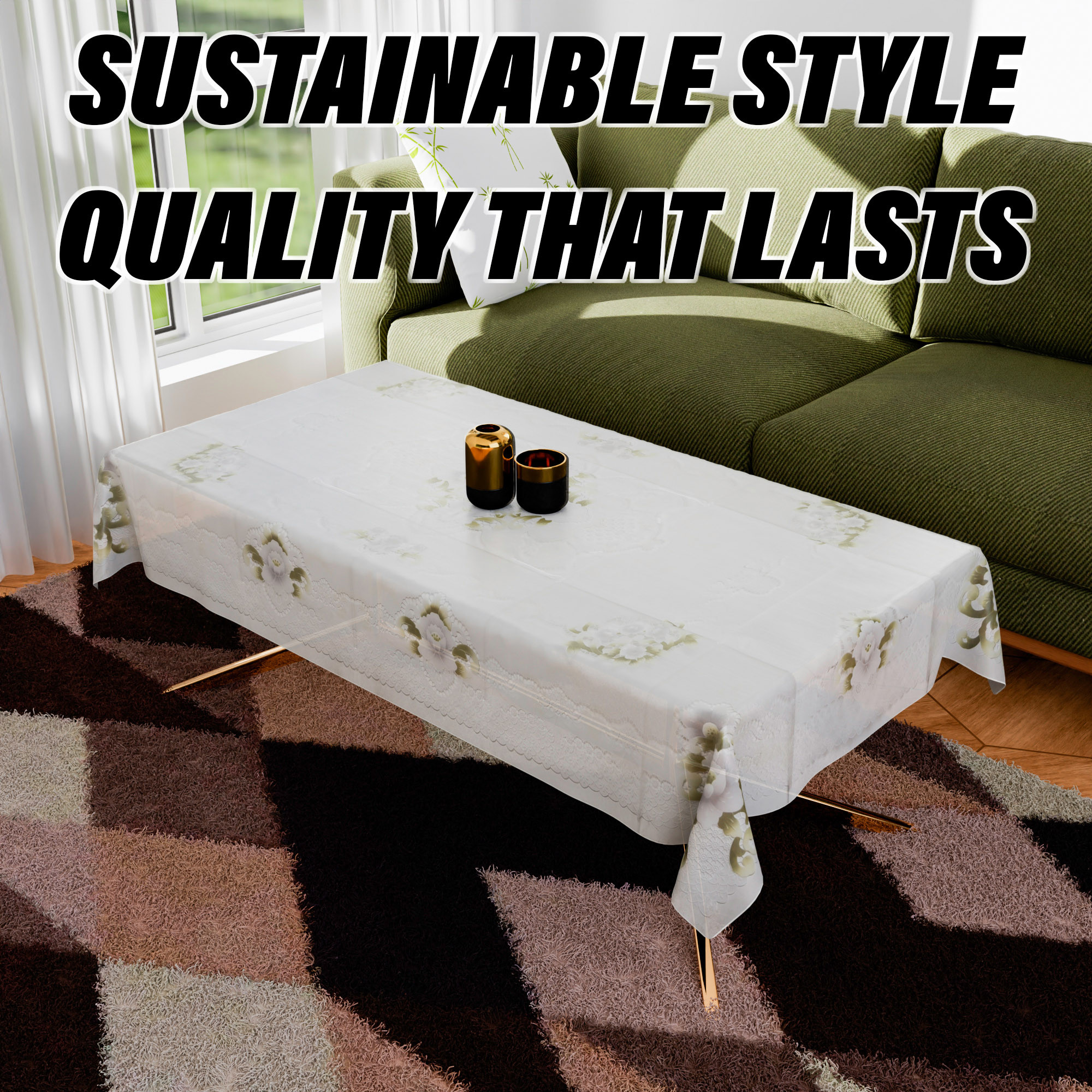 Kuber Industries Center Table Cover  PVC Table Cloth Cover  4 Seater Table Cloth  Flower Almond Table Cover  Table Protector  Table Cover for Center Table  40x60 Inch  Green