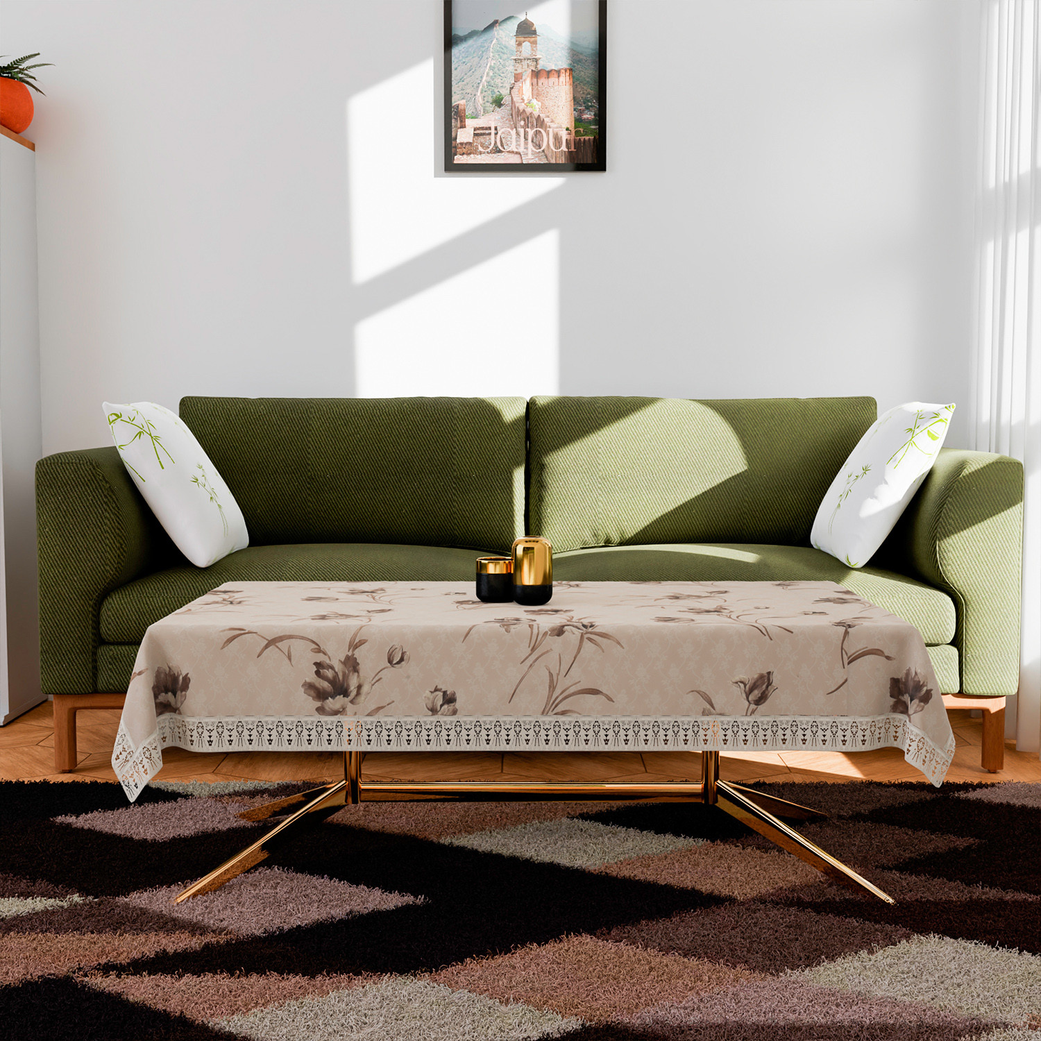 Kuber Industries Center Table Cover  PVC Table Cloth Cover  4 Seater Table Cloth  Flower Table Cover  Table Protector  Table Cover for Center Table  40x60 Inch  CTC  Brown