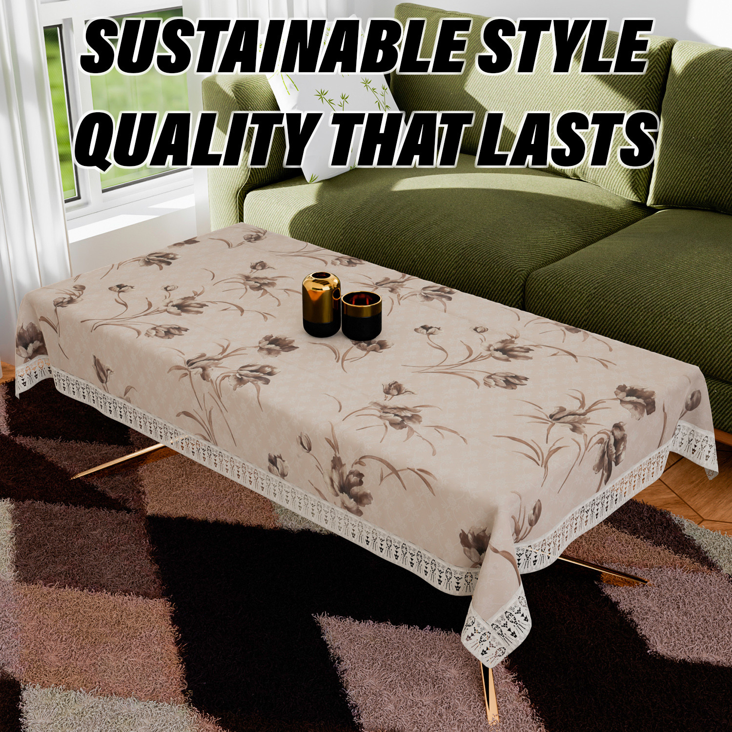 Kuber Industries Center Table Cover  PVC Table Cloth Cover  4 Seater Table Cloth  Flower Table Cover  Table Protector  Table Cover for Center Table  40x60 Inch  CTC  Brown