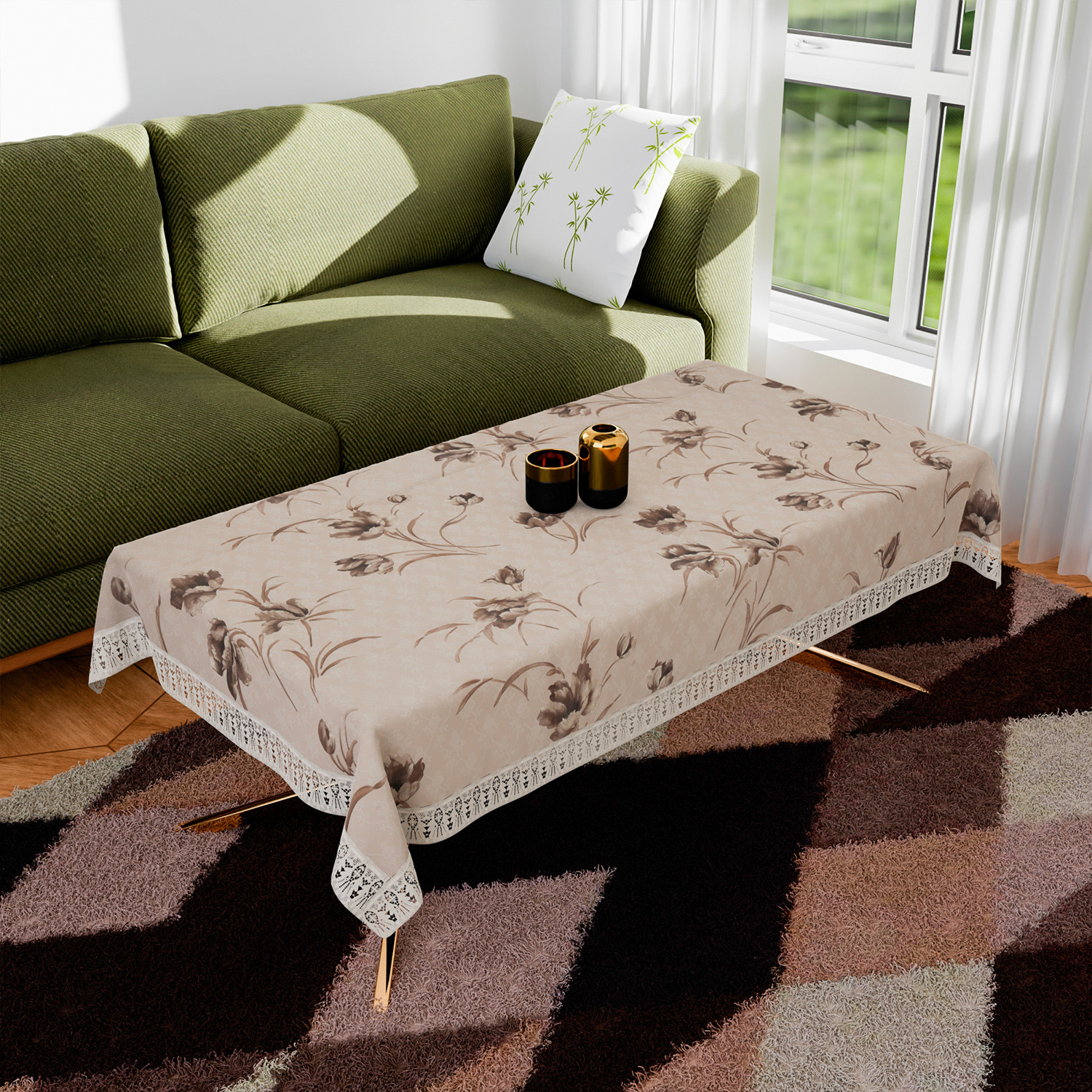 Kuber Industries Center Table Cover | PVC Table Cloth Cover | 4 Seater Table Cloth | Flower Table Cover | Table Protector | Table Cover for Center Table | 40x60 Inch | CTC | Brown