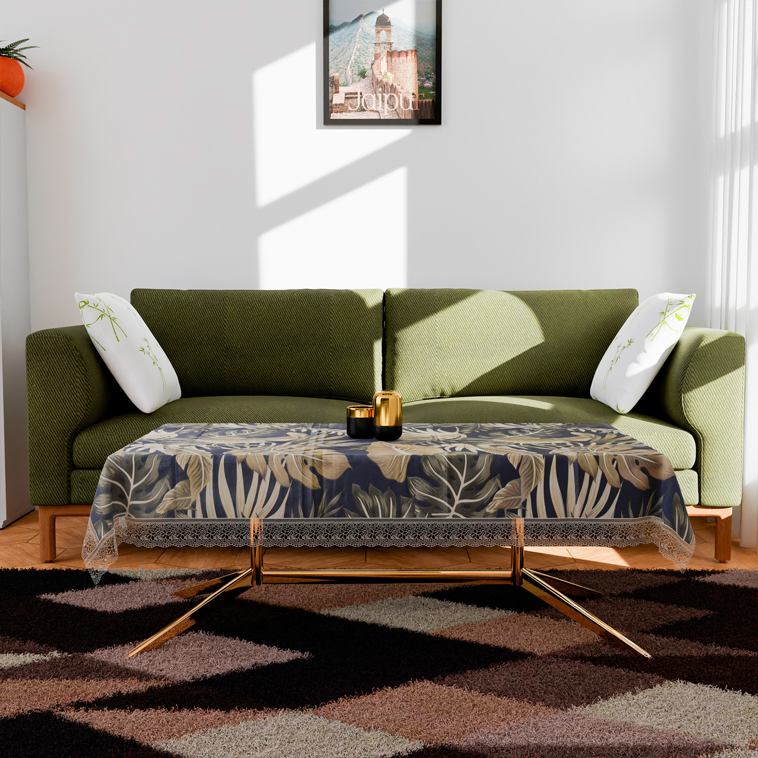 Kuber Industries Center Table Cover  PVC Table Cloth Cover  4 Seater Table Cloth  Green Leaf Table Cover  Table Protector  Table Cover for Center Table  40x60 Inch  CTC  Black