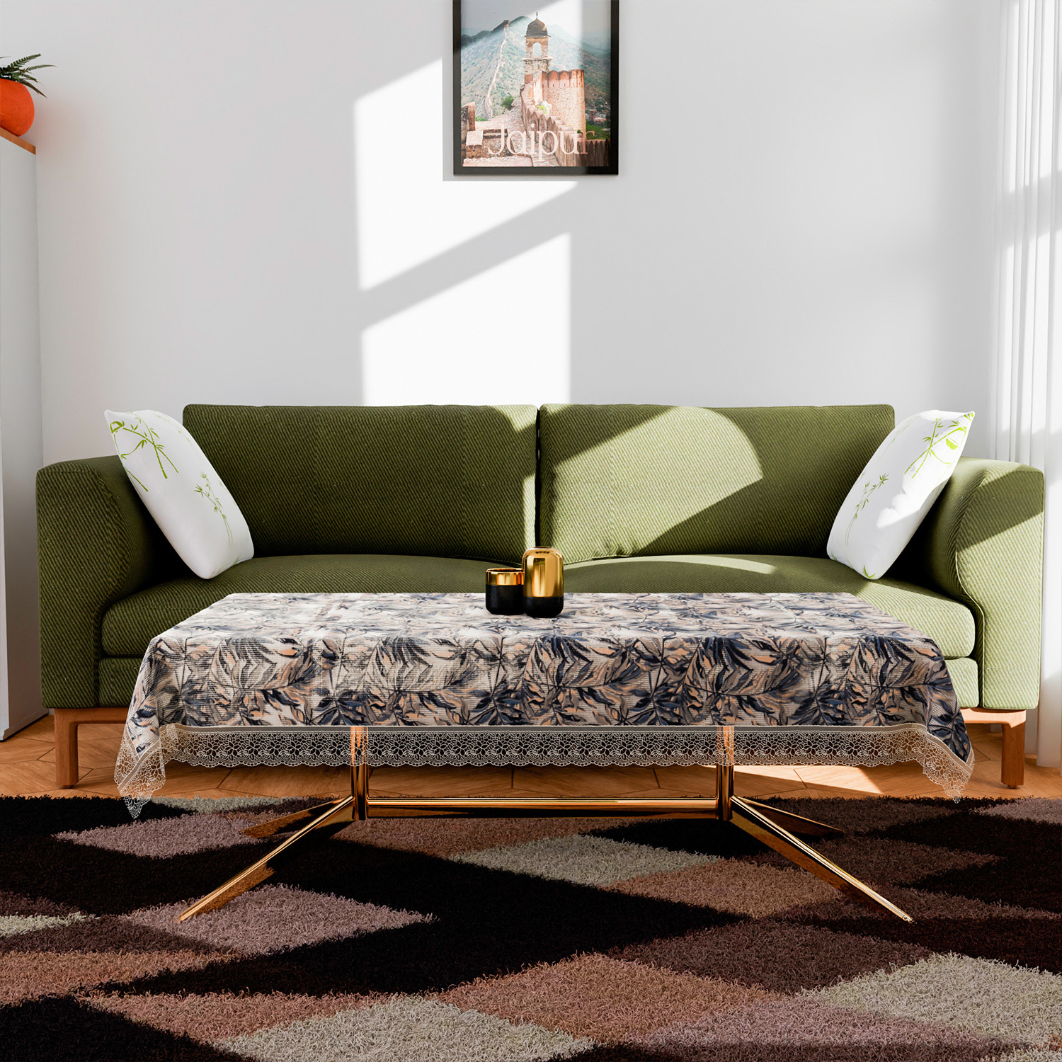 Kuber Industries Center Table Cover  PVC Table Cloth Cover  4 Seater Table Cloth  Leaf Gripper Table Cover  Table Protector  Table Cover for Center Table  40x60 Inch  CTC  Blue