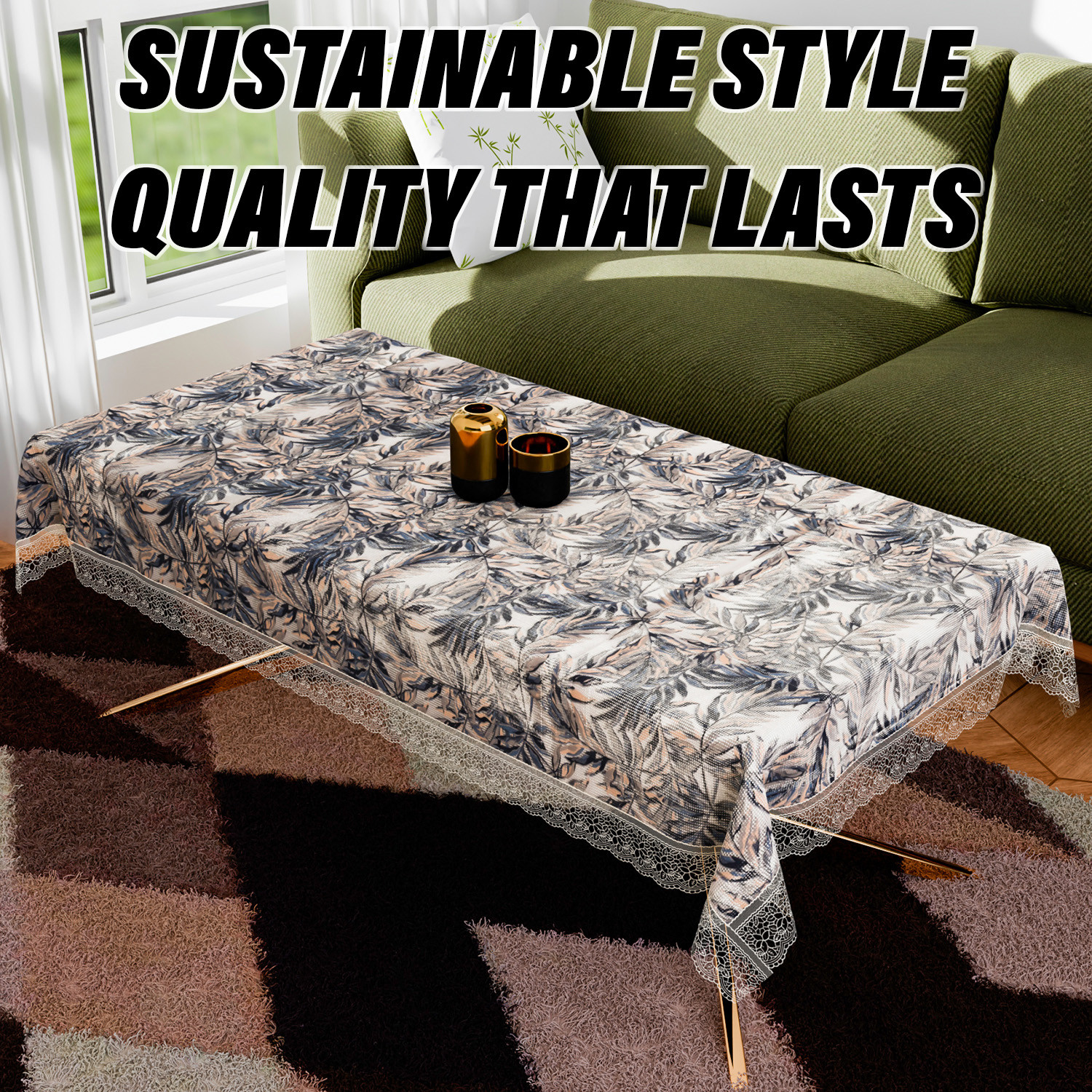 Kuber Industries Center Table Cover  PVC Table Cloth Cover  4 Seater Table Cloth  Leaf Gripper Table Cover  Table Protector  Table Cover for Center Table  40x60 Inch  CTC  Blue