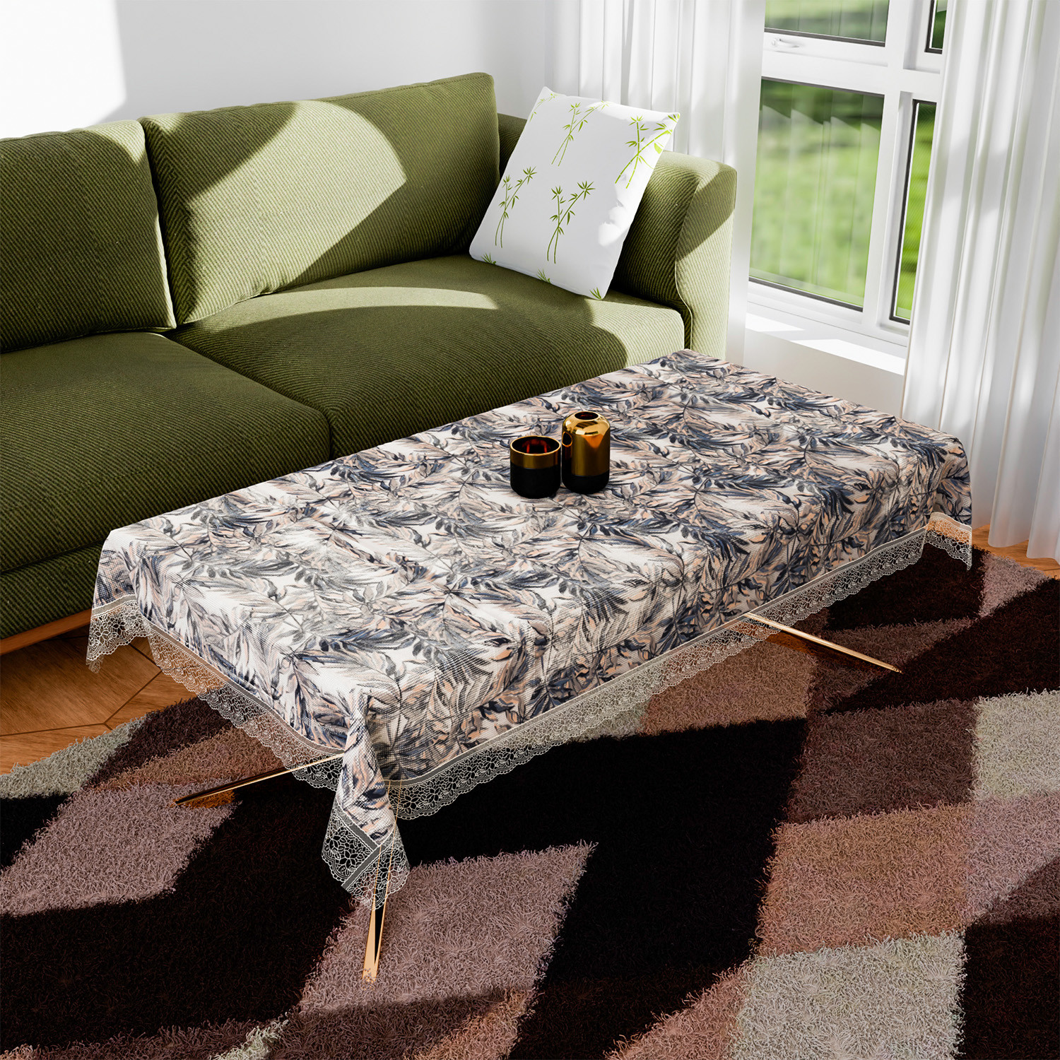 Kuber Industries Center Table Cover | PVC Table Cloth Cover | 4 Seater Table Cloth | Leaf Gripper Table Cover | Table Protector | Table Cover for Center Table | 40x60 Inch | CTC | Blue