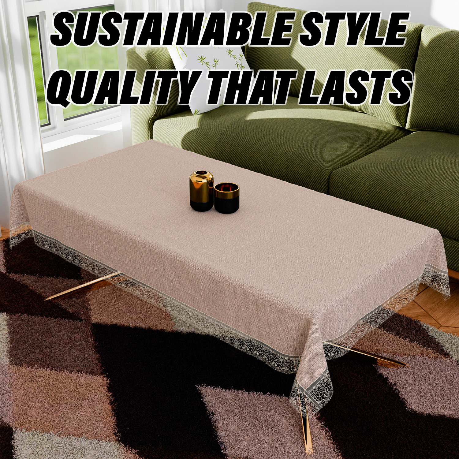 Kuber Industries Center Table Cover | PVC Table Cloth Cover | 4 Seater Table Cloth | Marble Table Cover | Table Protector | Table Cover for Center Table | 40x60 Inch | CTC | Brown