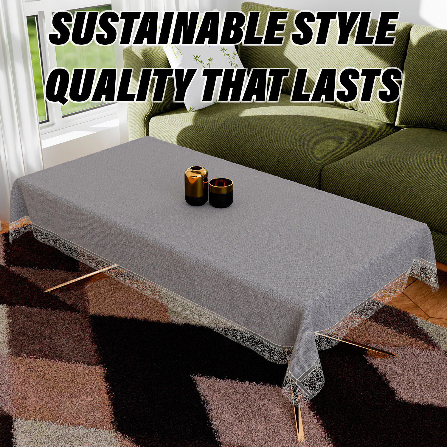 Kuber Industries Center Table Cover | PVC Table Cloth Cover | 4 Seater Table Cloth | Marble Table Cover | Table Protector | Table Cover for Center Table | 40x60 Inch | CTC | Gray