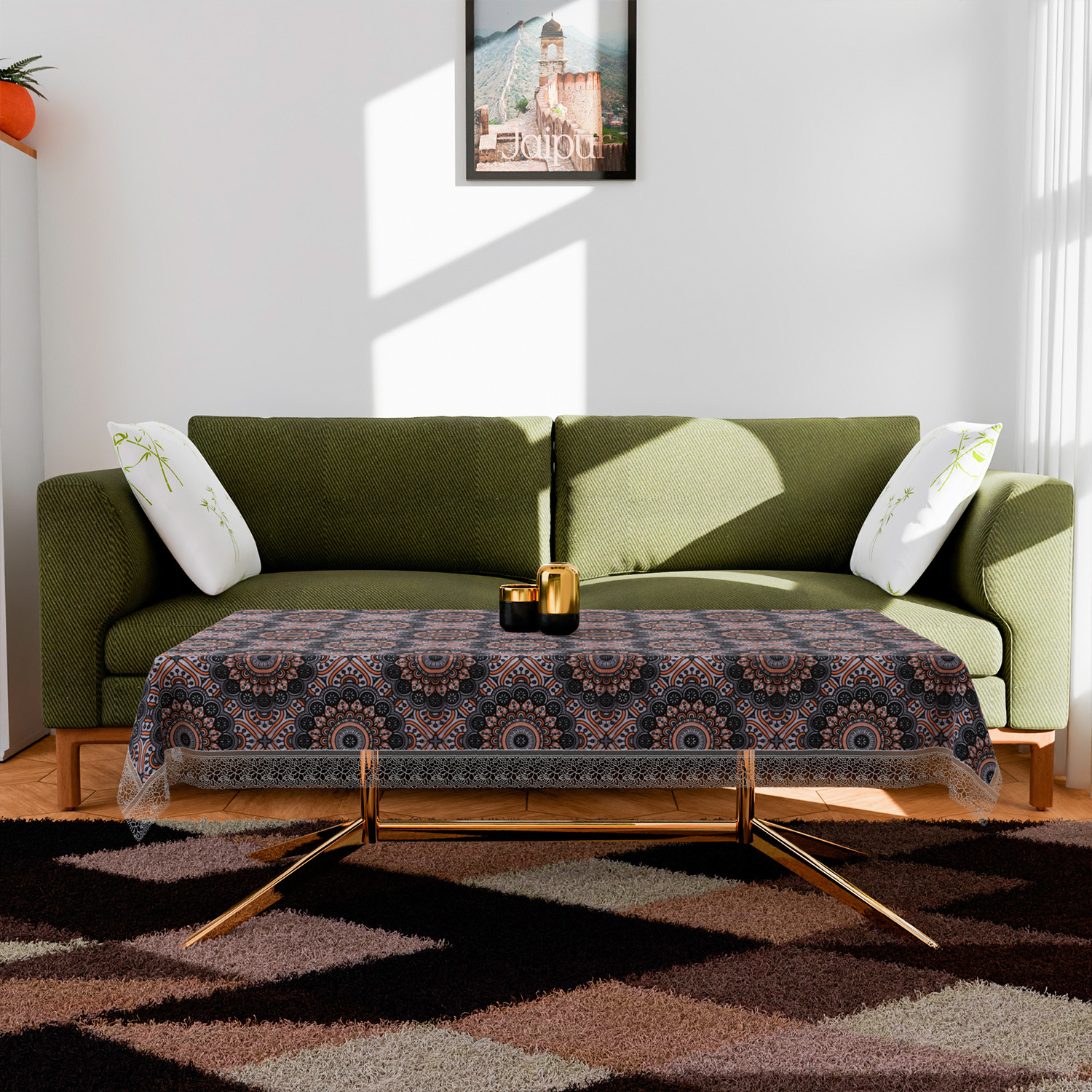 Kuber Industries Center Table Cover  PVC Table Cloth Cover  4 Seater Table Cloth  Rangoli Table Cover  Table Protector  Table Cover for Center Table  40x60 Inch  CTC  Black