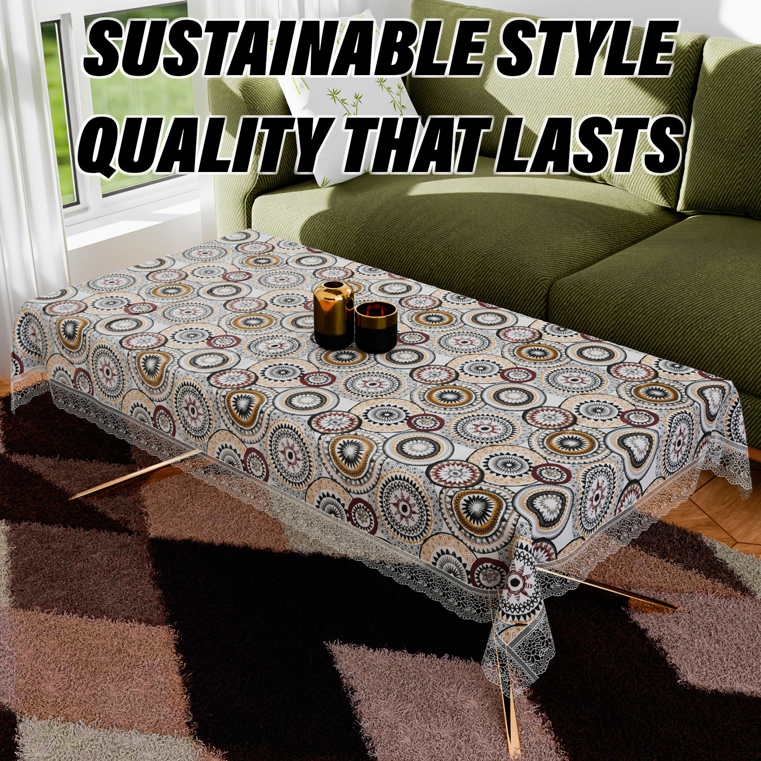 Kuber Industries Center Table Cover | PVC Table Cloth Cover | 4 Seater Table Cloth | Rangoli Table Cover | Table Protector | Table Cover for Center Table | 40x60 Inch | CTC | White