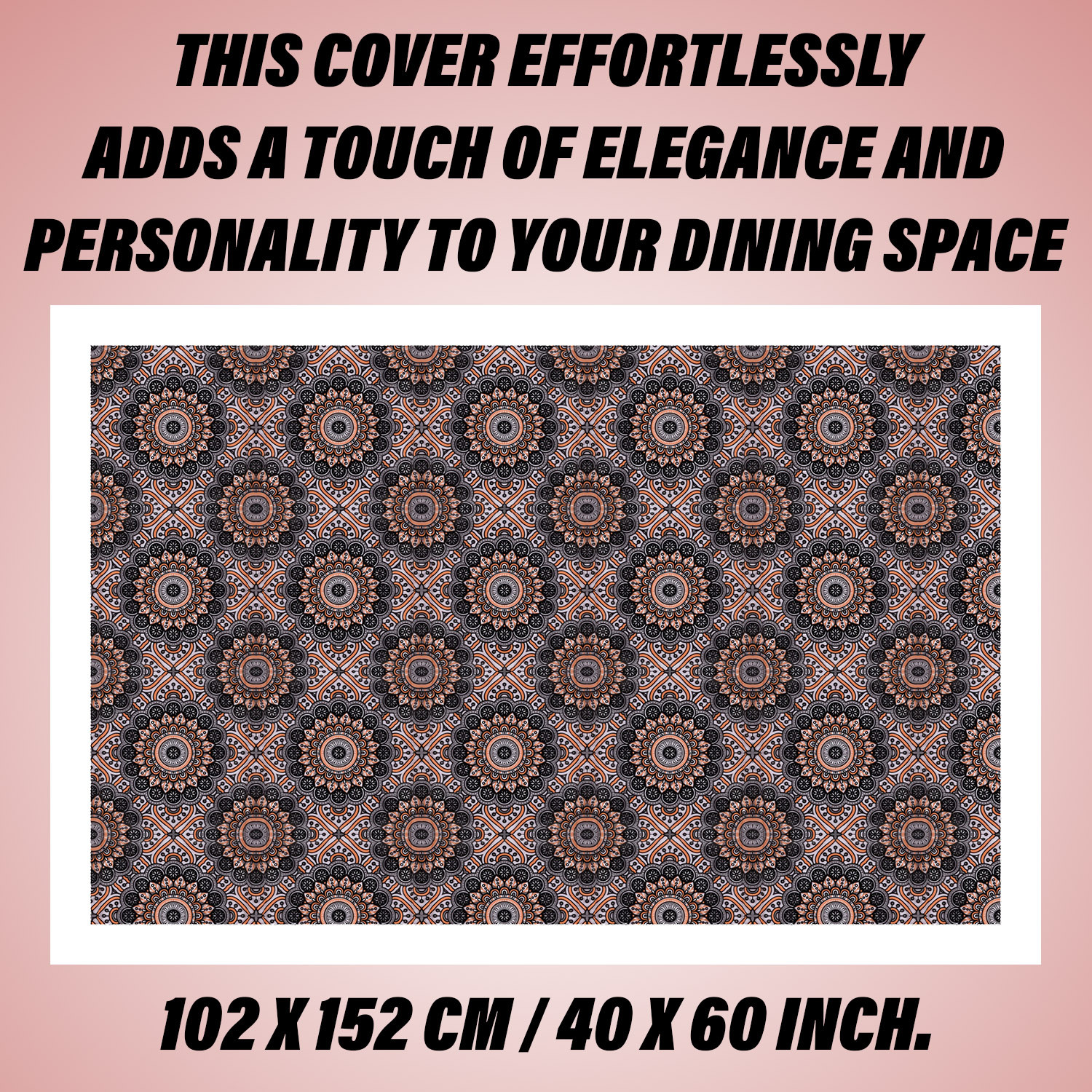 Kuber Industries Center Table Cover | PVC Table Cloth Cover | 4 Seater Table Cloth | Rangoli Table Cover | Table Protector | Table Cover for Center Table | 40x60 Inch | CTC | Black