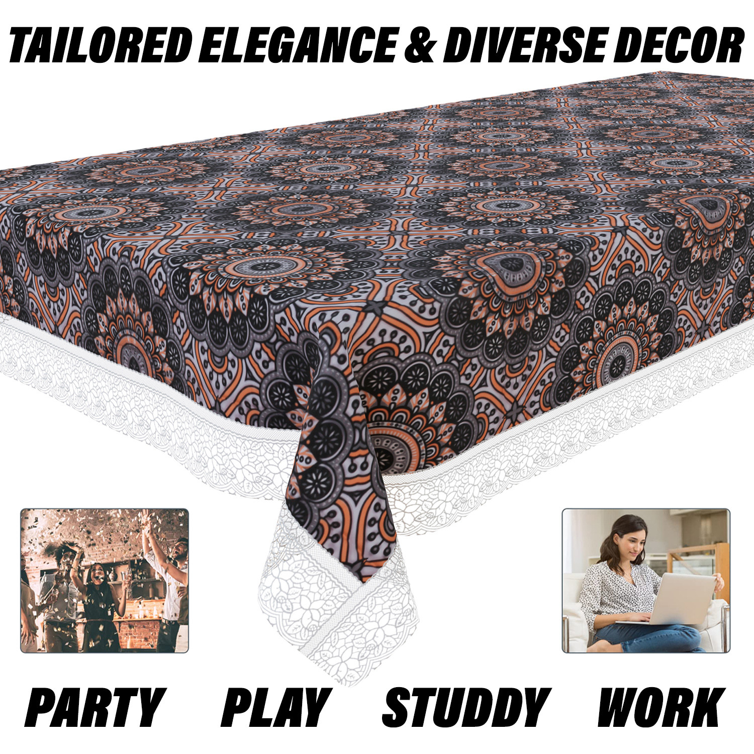 Kuber Industries Center Table Cover | PVC Table Cloth Cover | 4 Seater Table Cloth | Rangoli Table Cover | Table Protector | Table Cover for Center Table | 40x60 Inch | CTC | Black