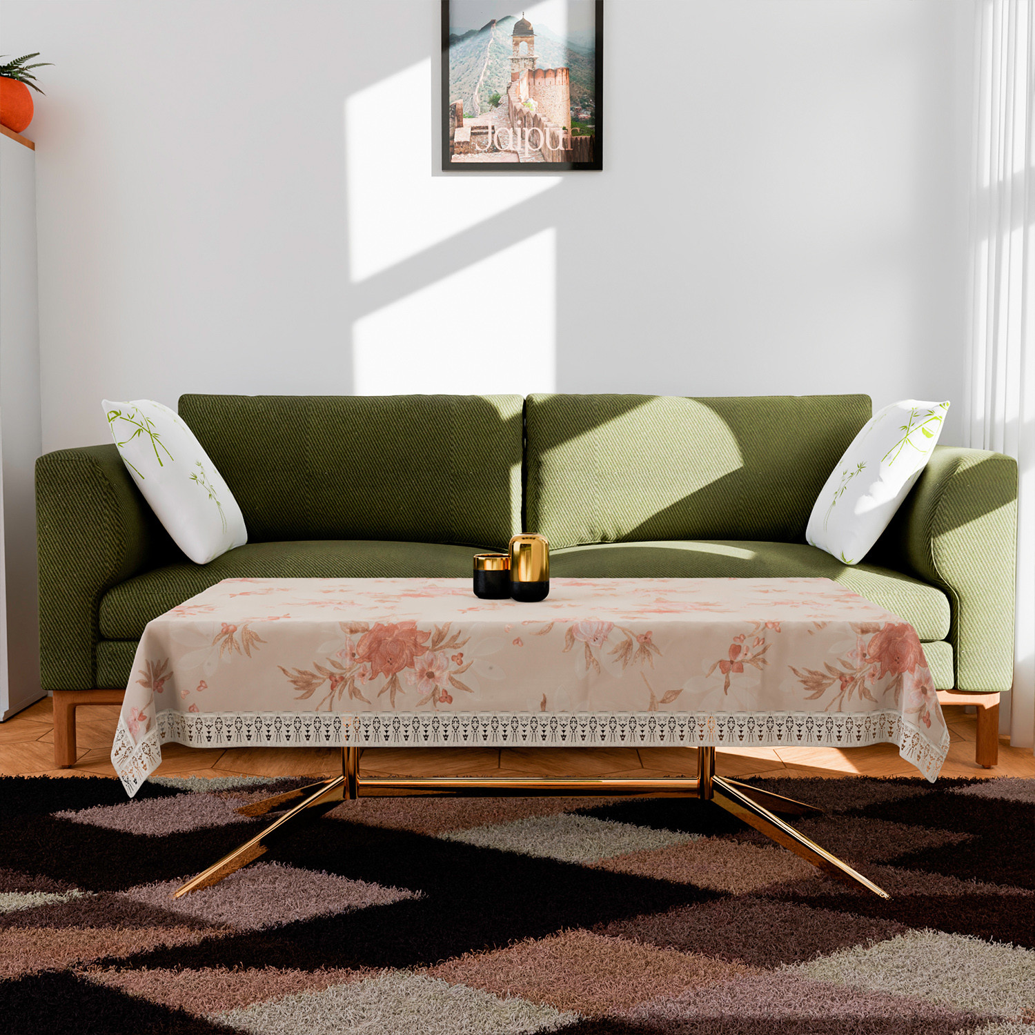 Kuber Industries Center Table Cover  PVC Table Cloth Cover  4 Seater Table Cloth  Red Flower Table Cover  Table Protector  Table Cover for Center Table  40x60 Inch  CTC  Cream