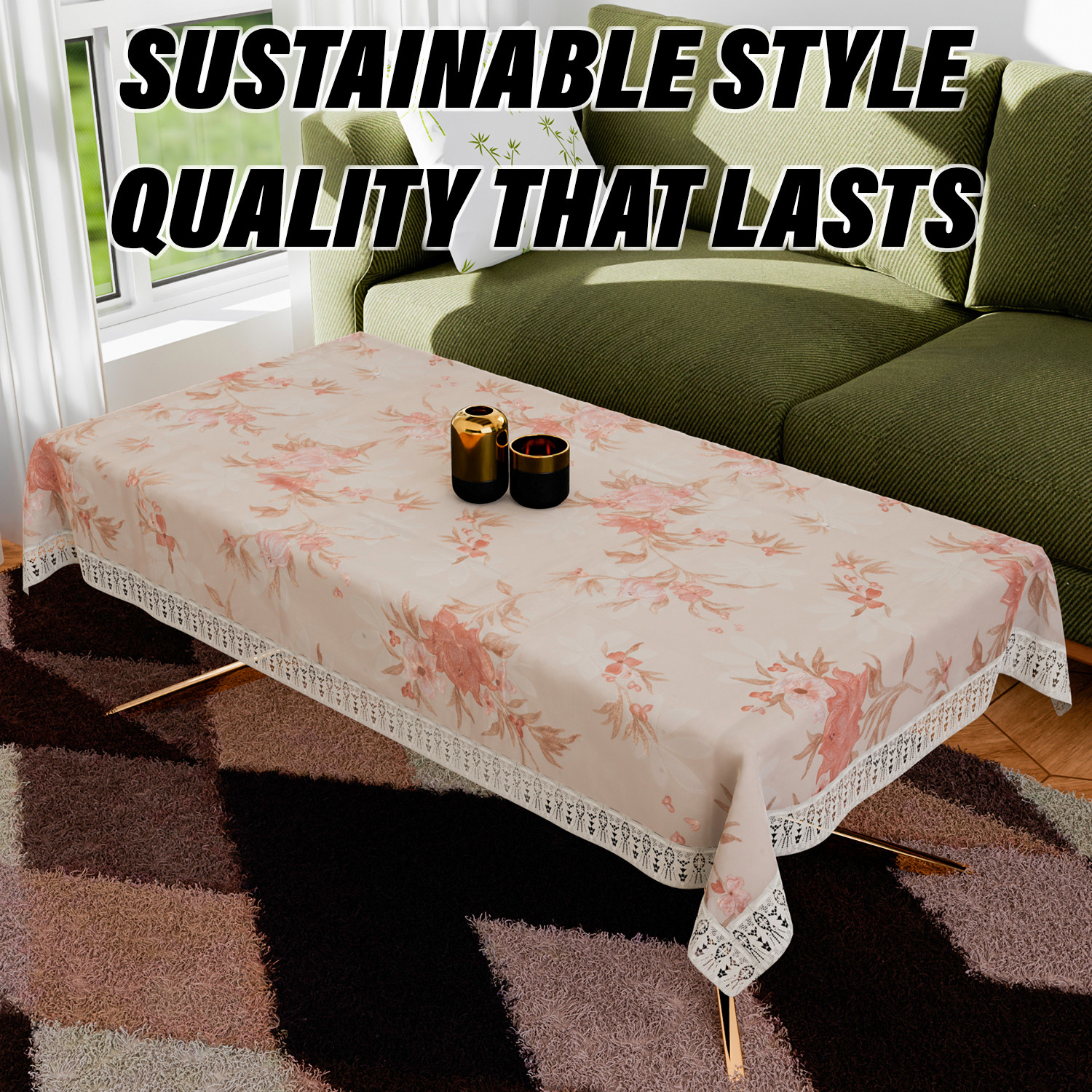 Kuber Industries Center Table Cover  PVC Table Cloth Cover  4 Seater Table Cloth  Red Flower Table Cover  Table Protector  Table Cover for Center Table  40x60 Inch  CTC  Cream